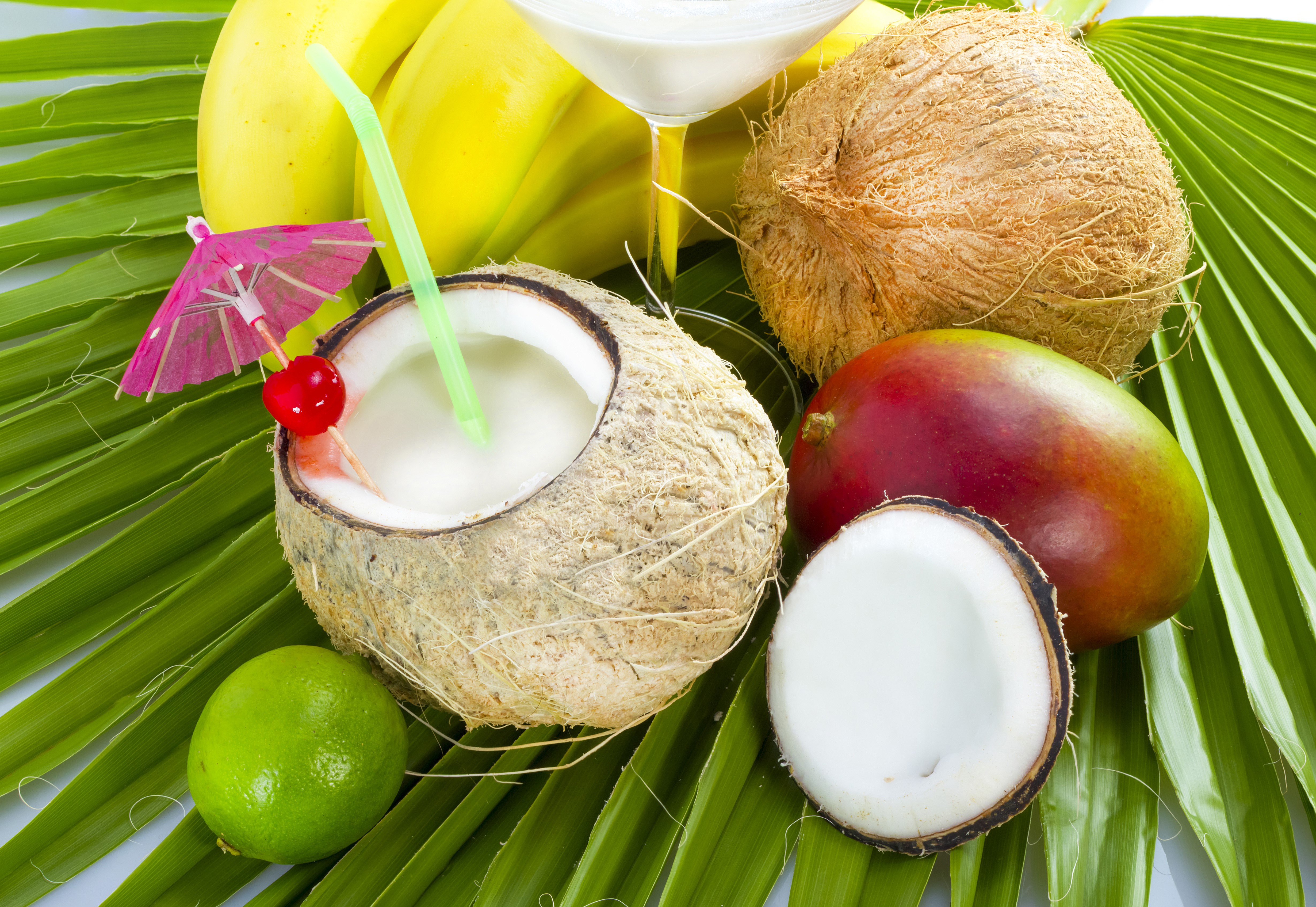 Tropical Fruits with Coconut Drink HD Wallpaper