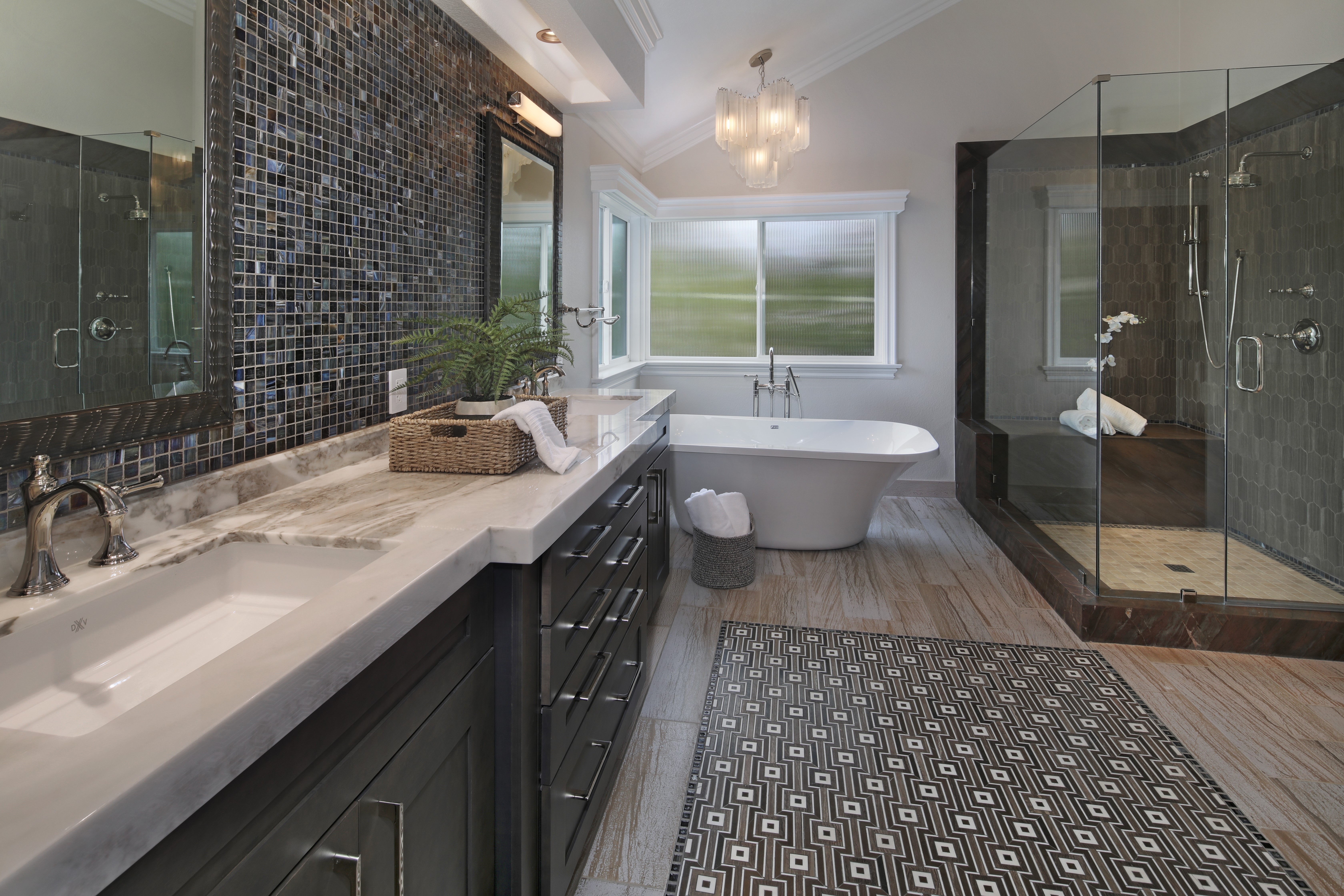 Modern Bathroom with Freestanding Tub and Glass Shower HD Wallpaper