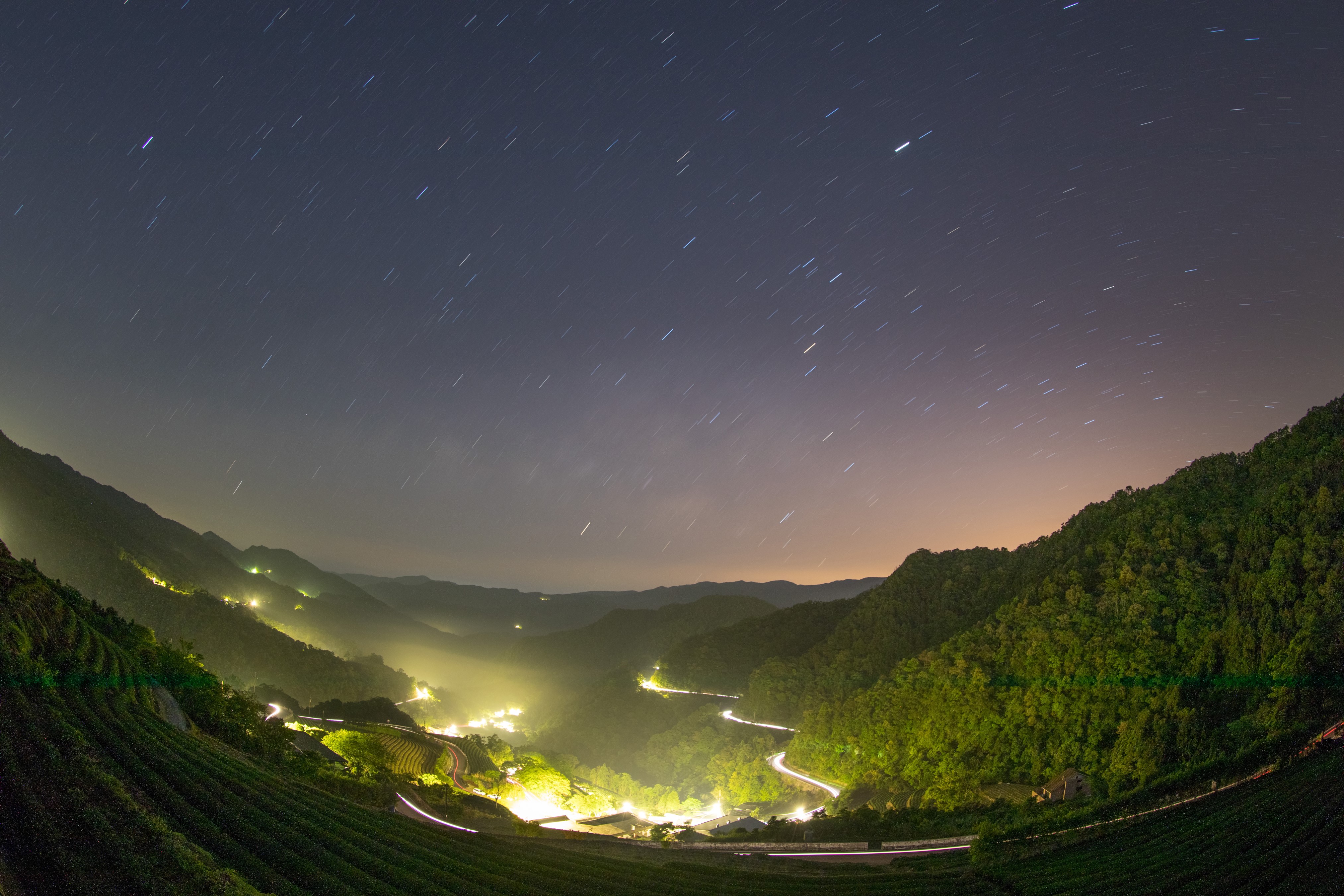 Starry Night over Mountains, Forests, and Fields in Taiwan HD Wallpaper