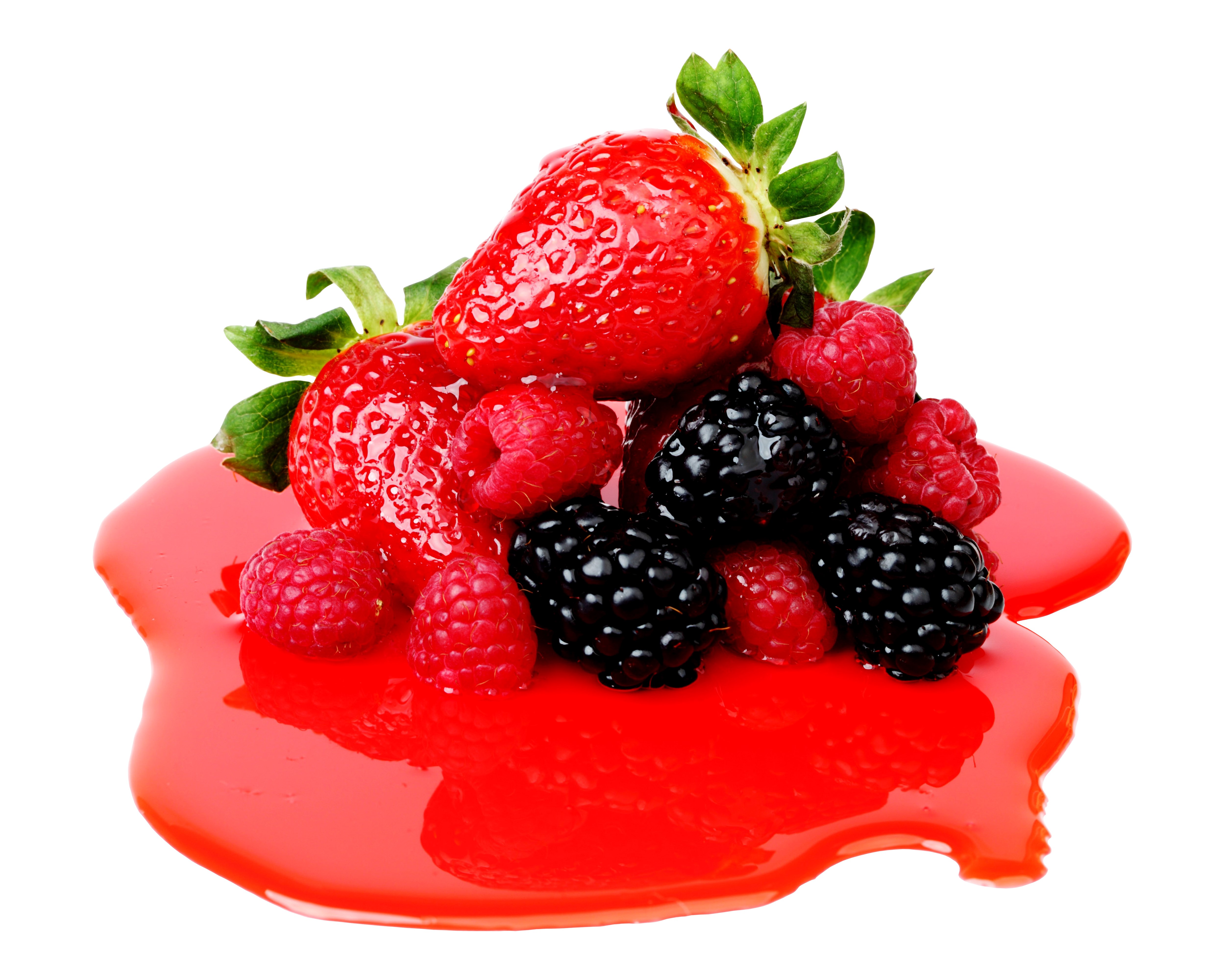 Strawberries, Blackberries, and Raspberries in Red Sauce HD Wallpaper