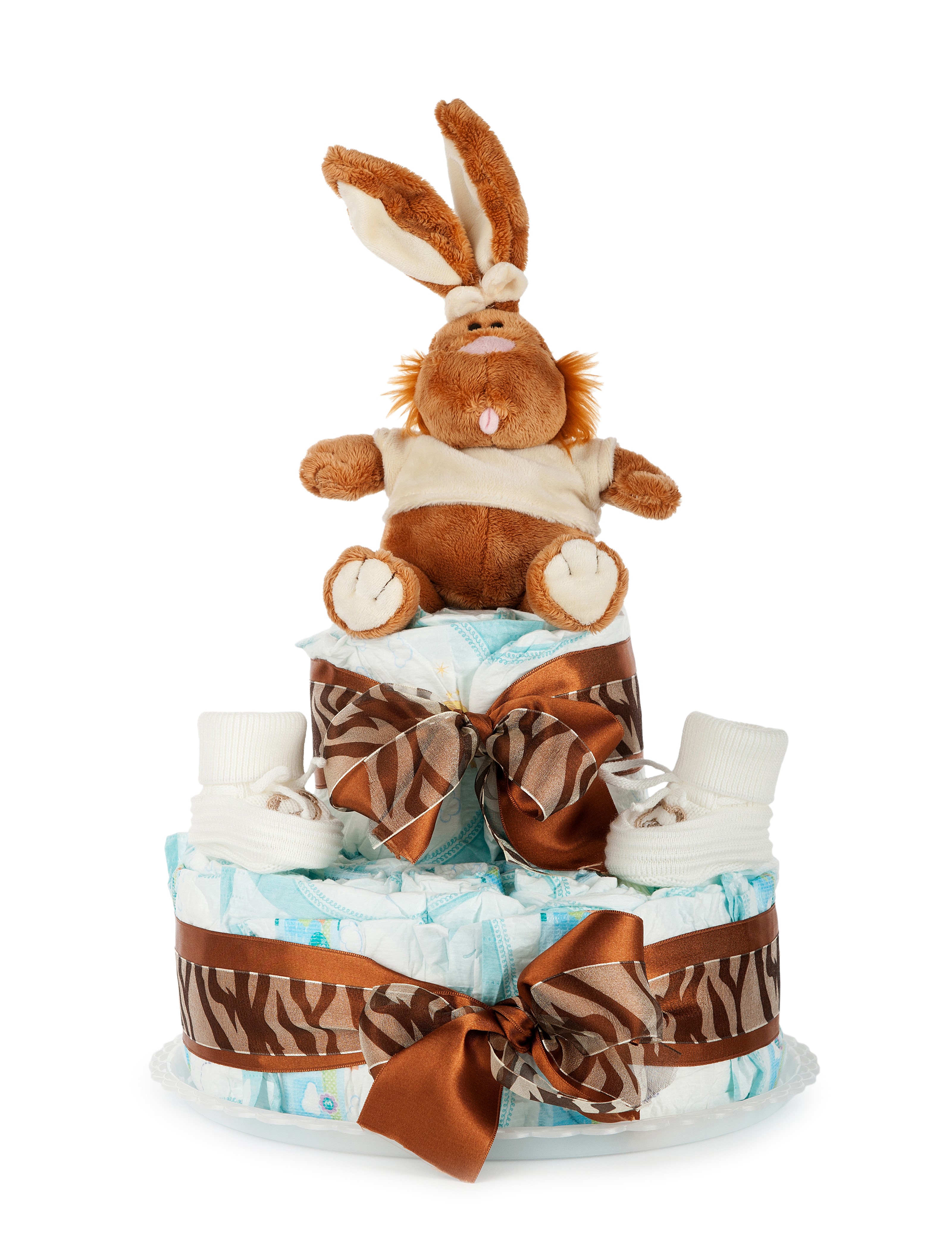 Diaper Cake with Stuffed Rabbit and Baby Socks HD Phone Wallpaper