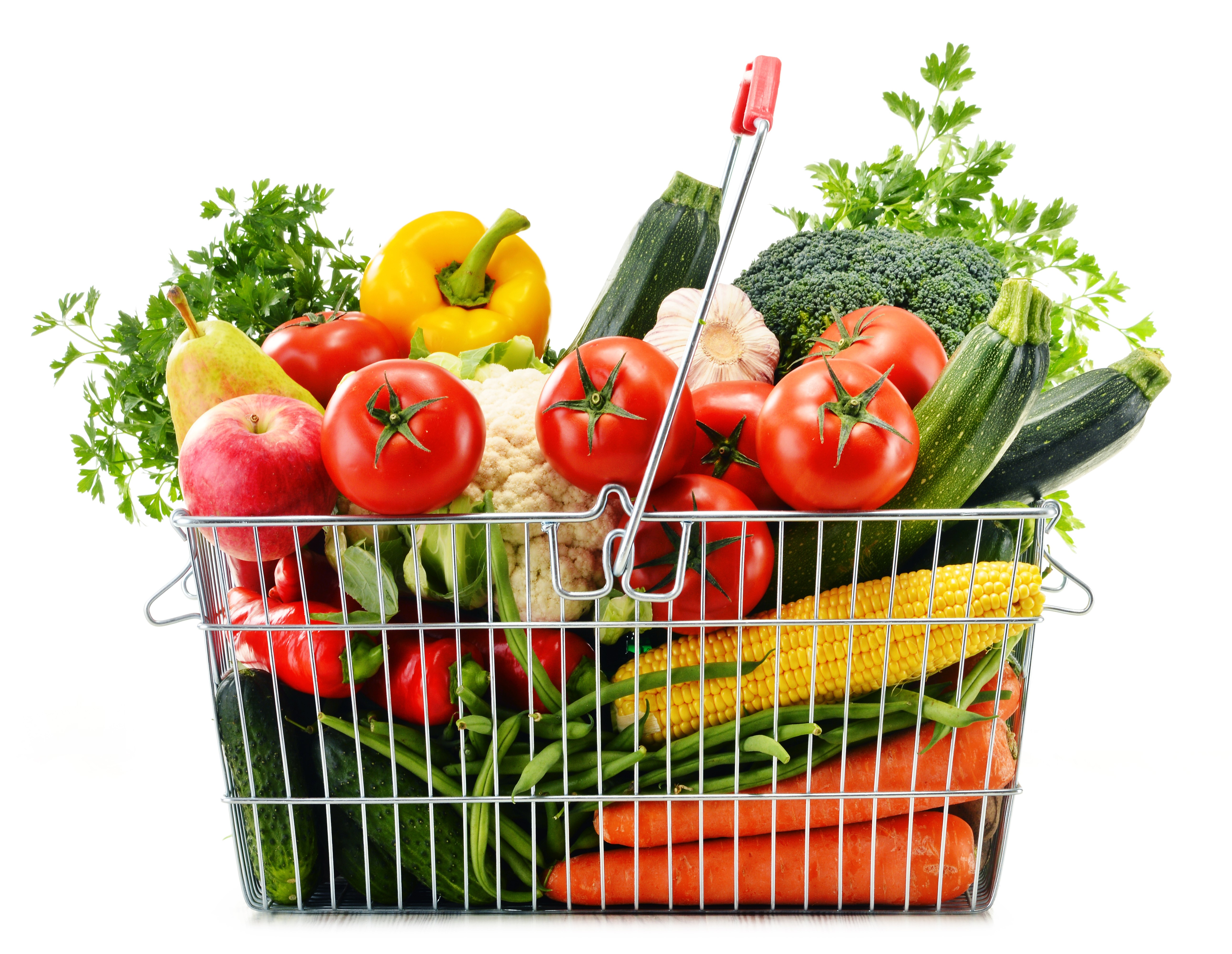 Vegetables and Fruit in a Wicker Basket HD Wallpaper