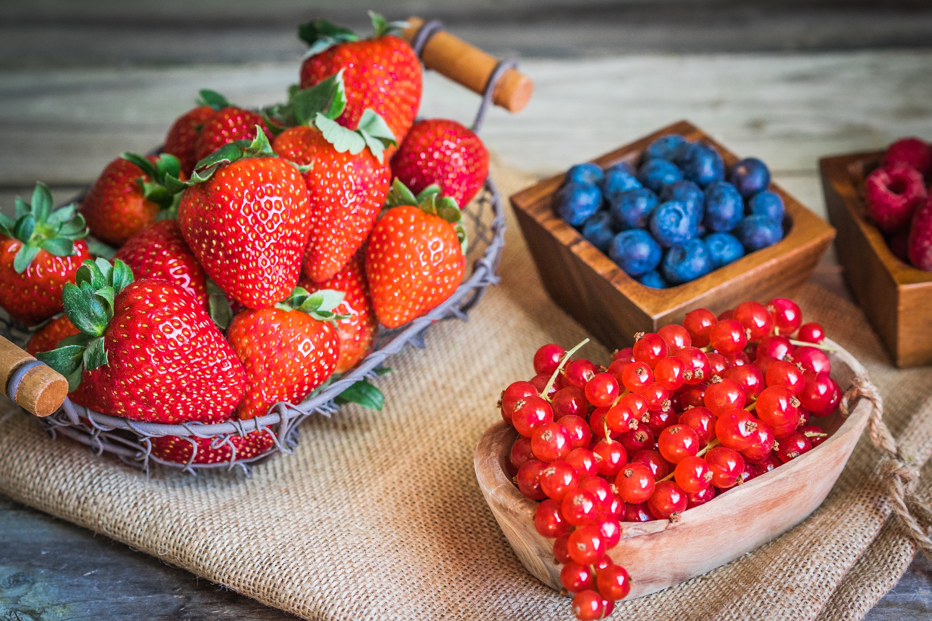 Strawberries, Blueberries, Red Currants, and Raspberries HD Wallpaper