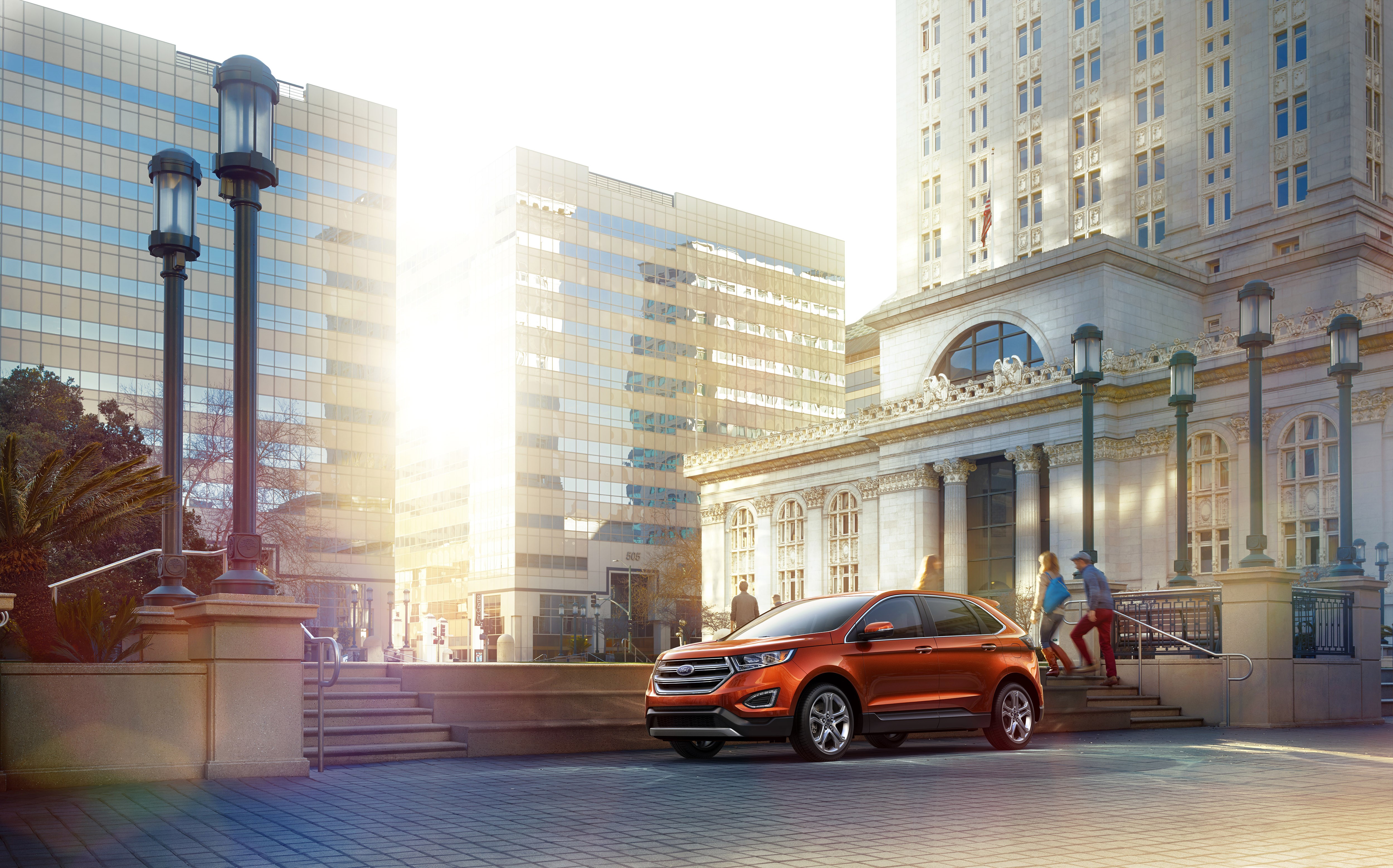 Orange 2015 Ford Edge in City HD Wallpaper
