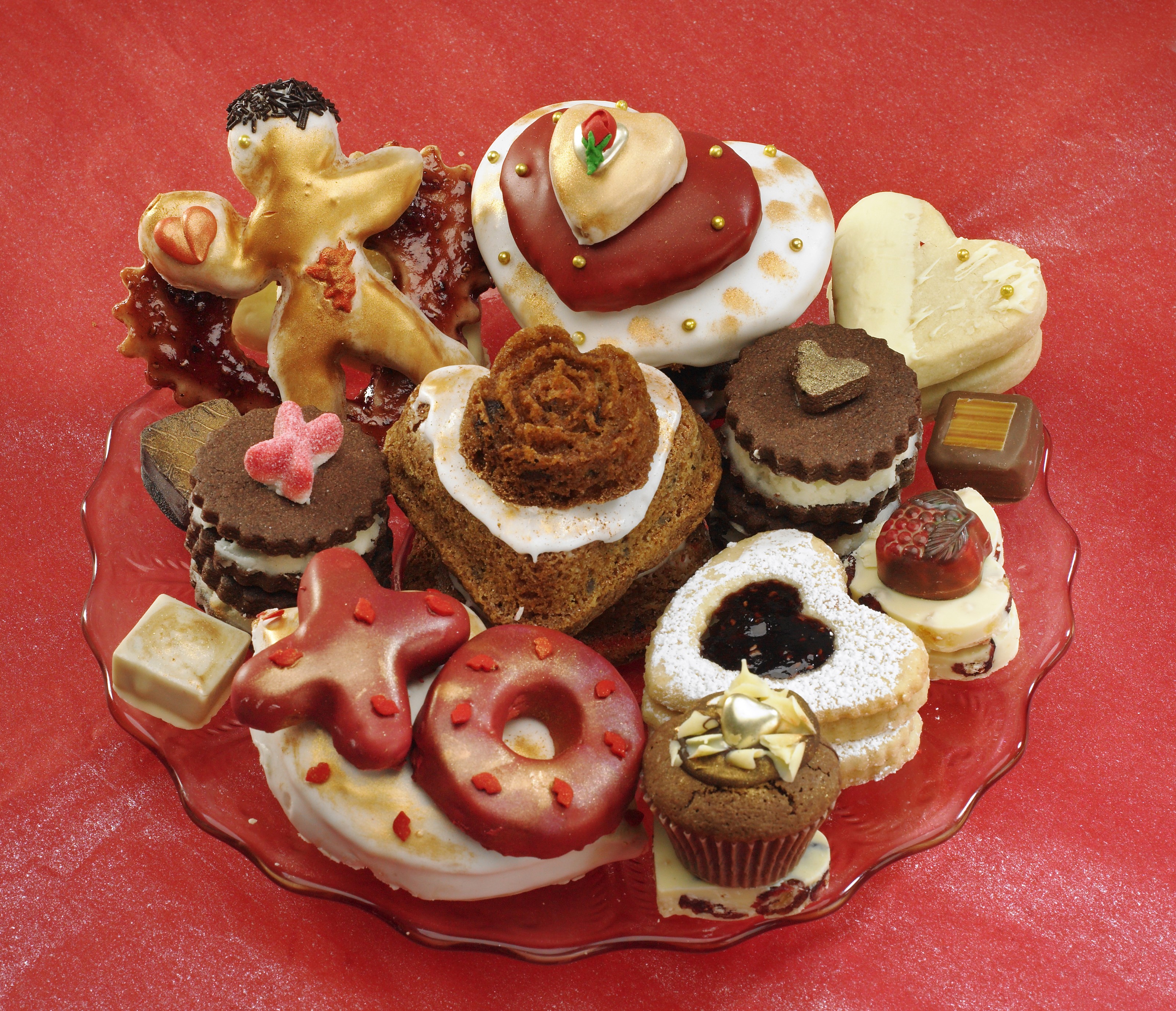 Assortment of Valentine's Day Cookies and Pastries HD Wallpaper