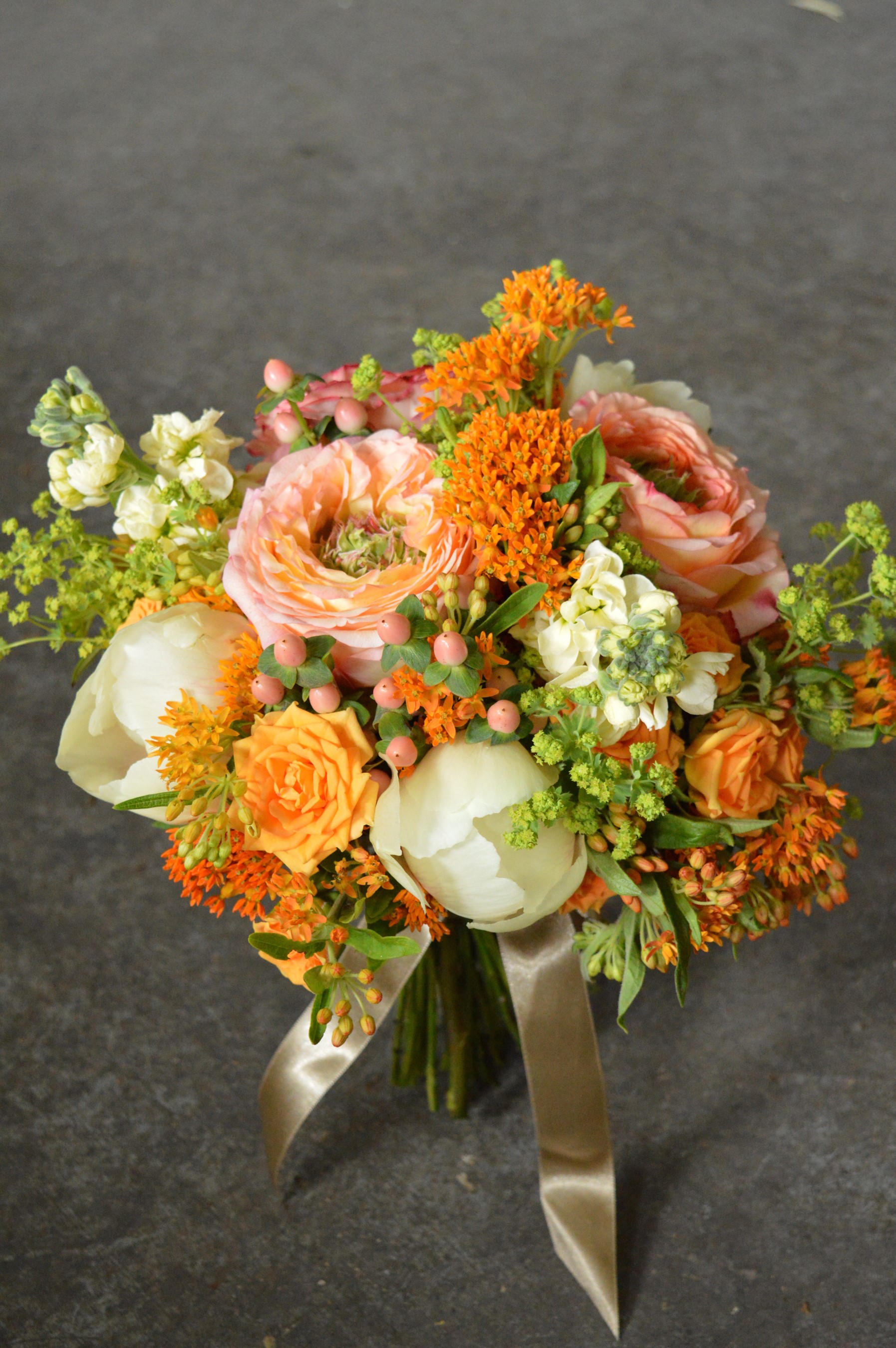 Orange and Peach Floral Bouquet with Ribbon HD Phone Wallpaper