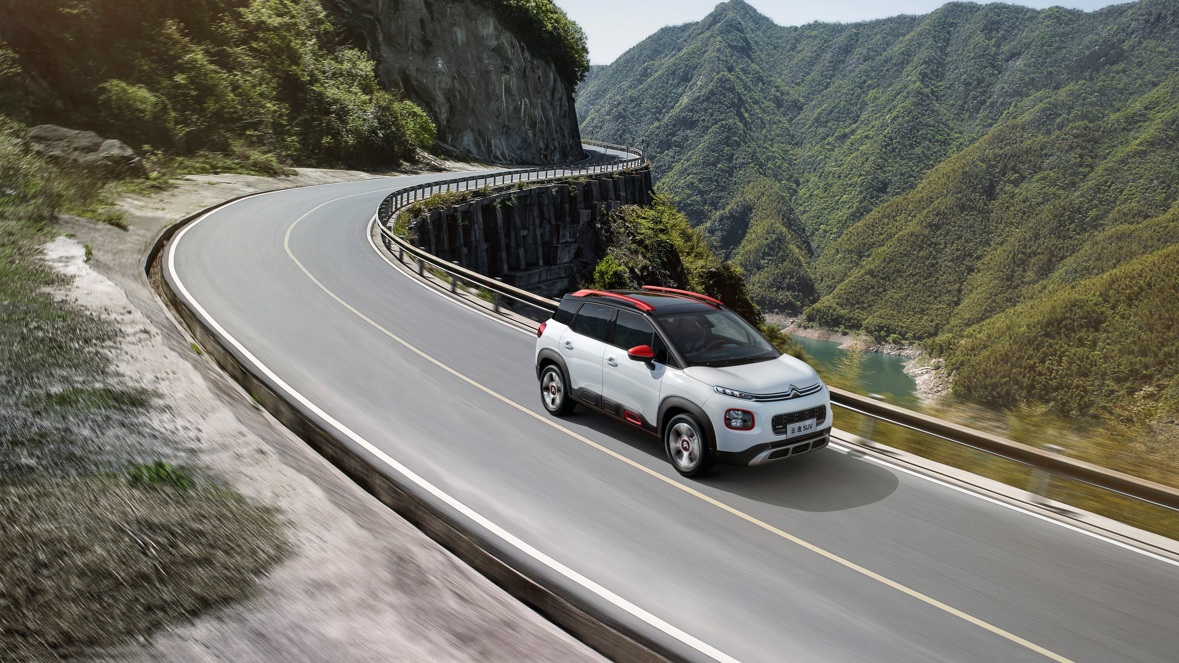 White Citroen C4 Cactus on a Mountain Road HD Wallpaper