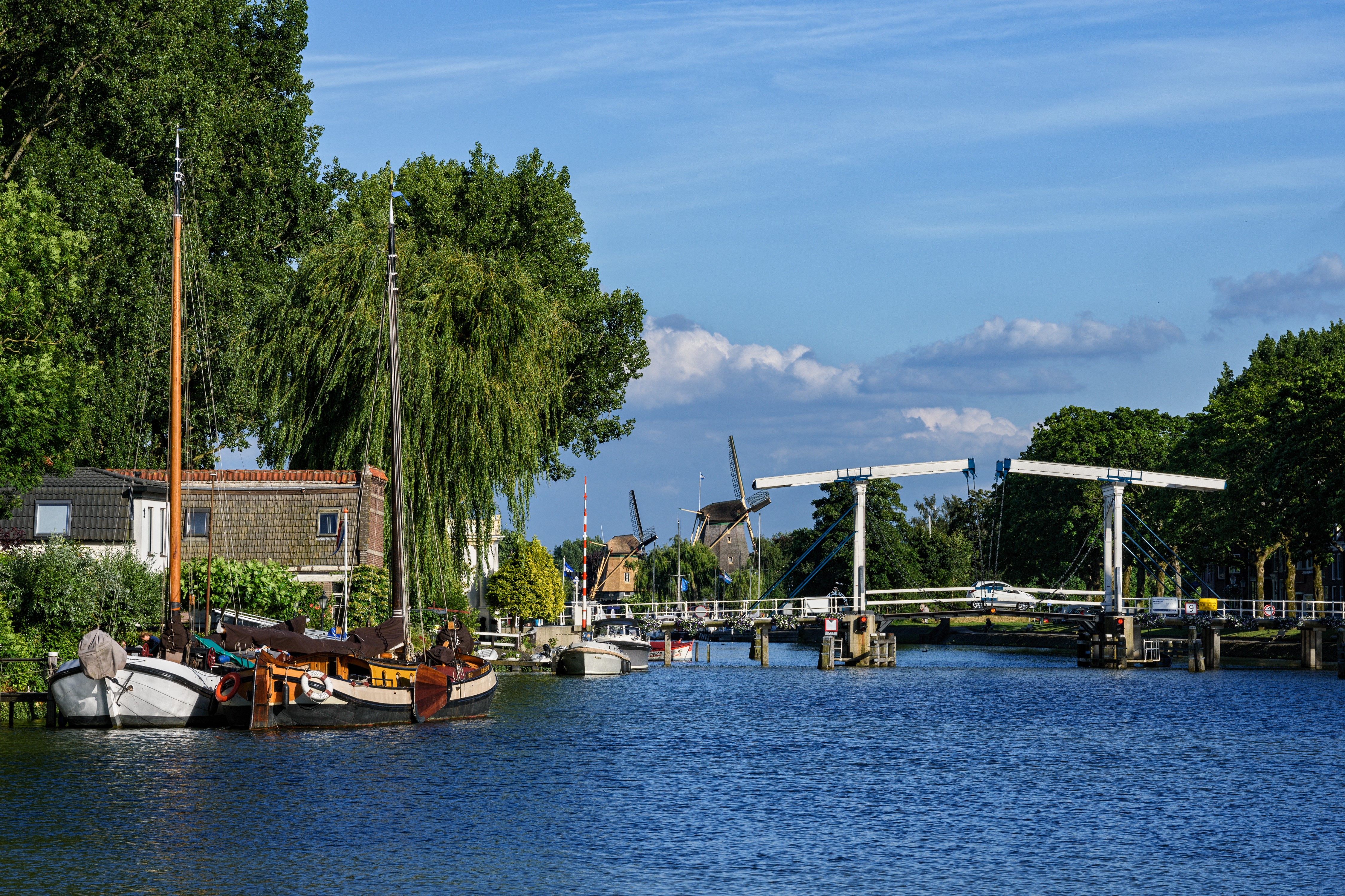 4K Weesp Netherlands River Bridge and Windmills HD Wallpaper