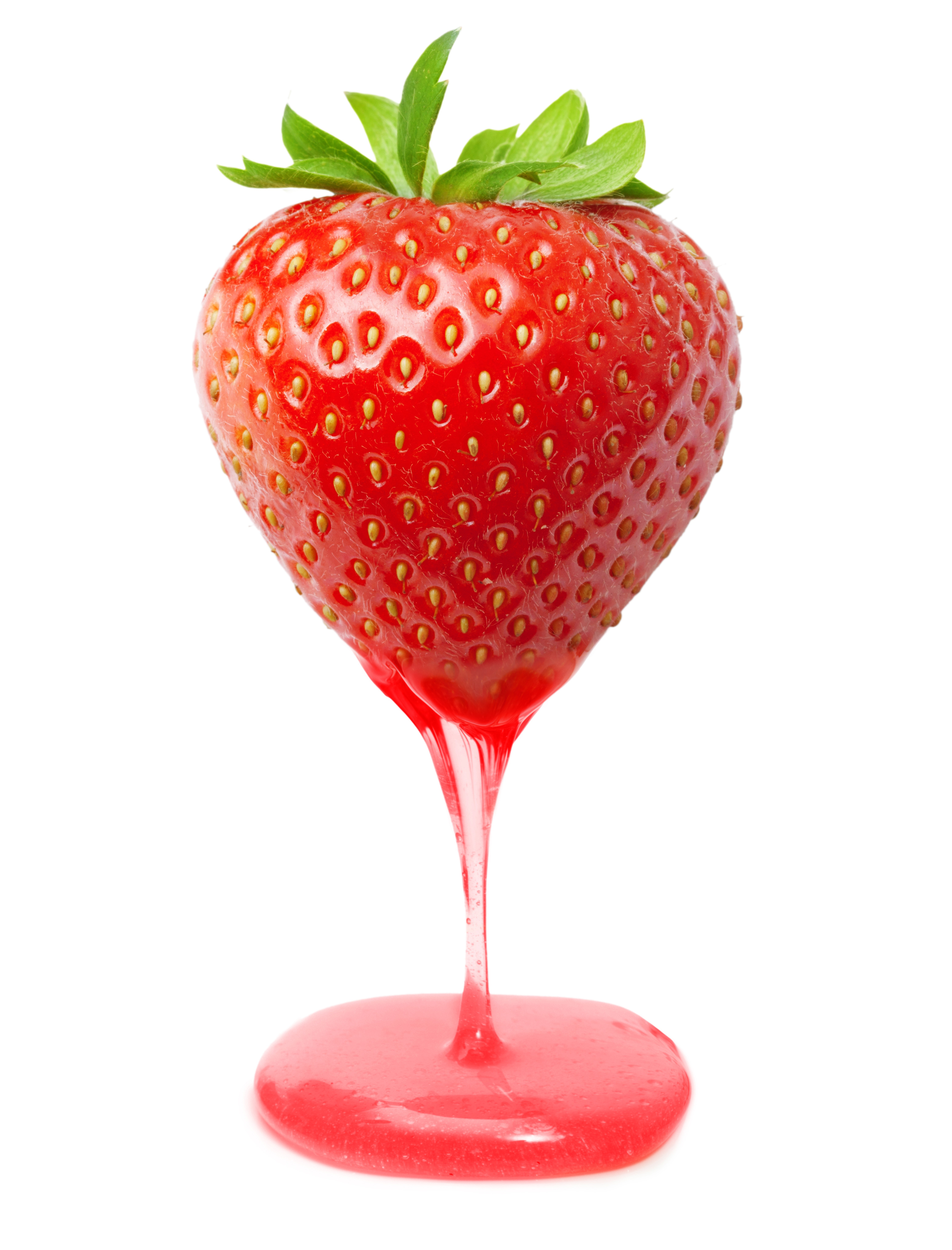 Strawberry with dripping juice on white background HD Phone Wallpaper