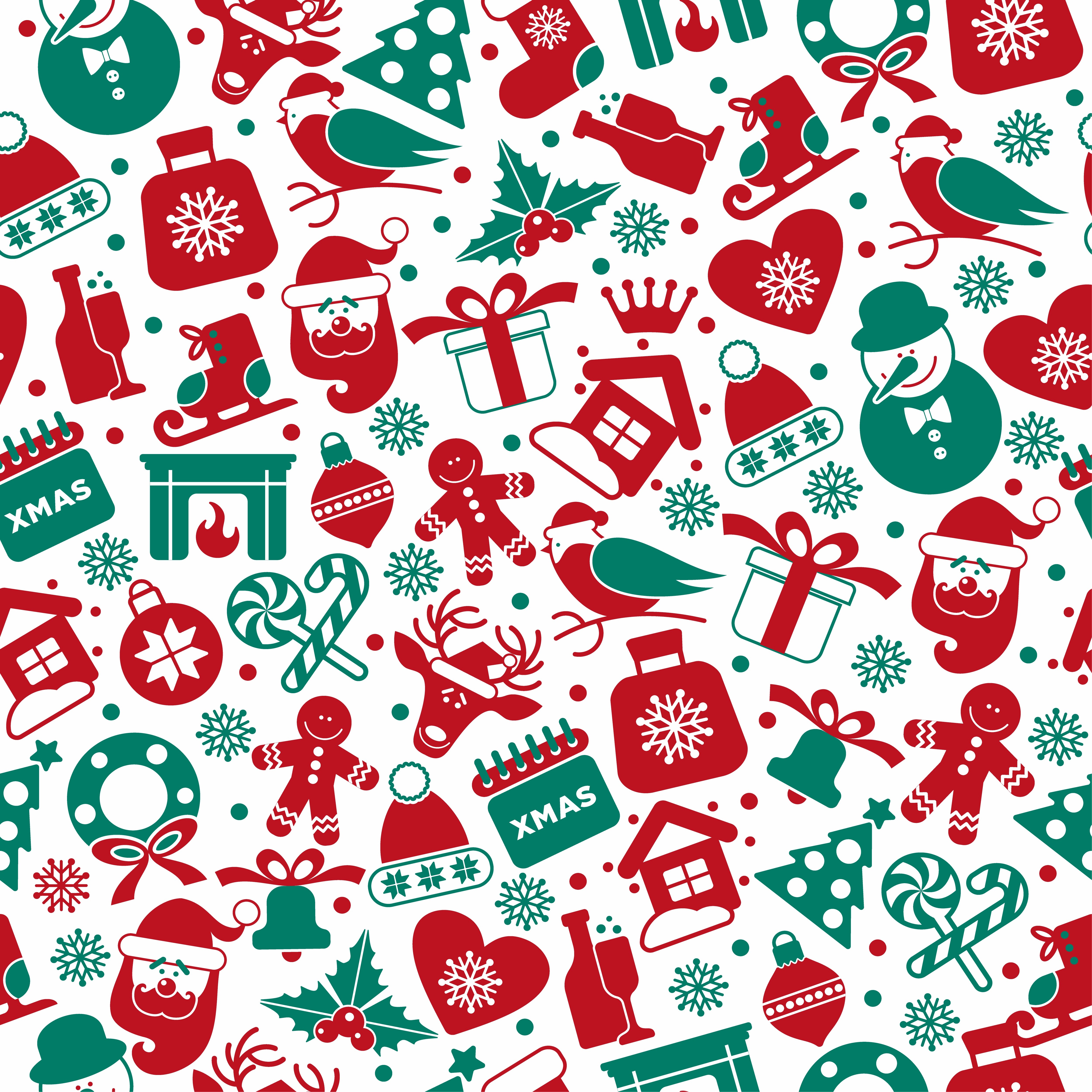 Christmas Pattern with Santa Claus, Snowmen, and Gifts HD Wallpaper