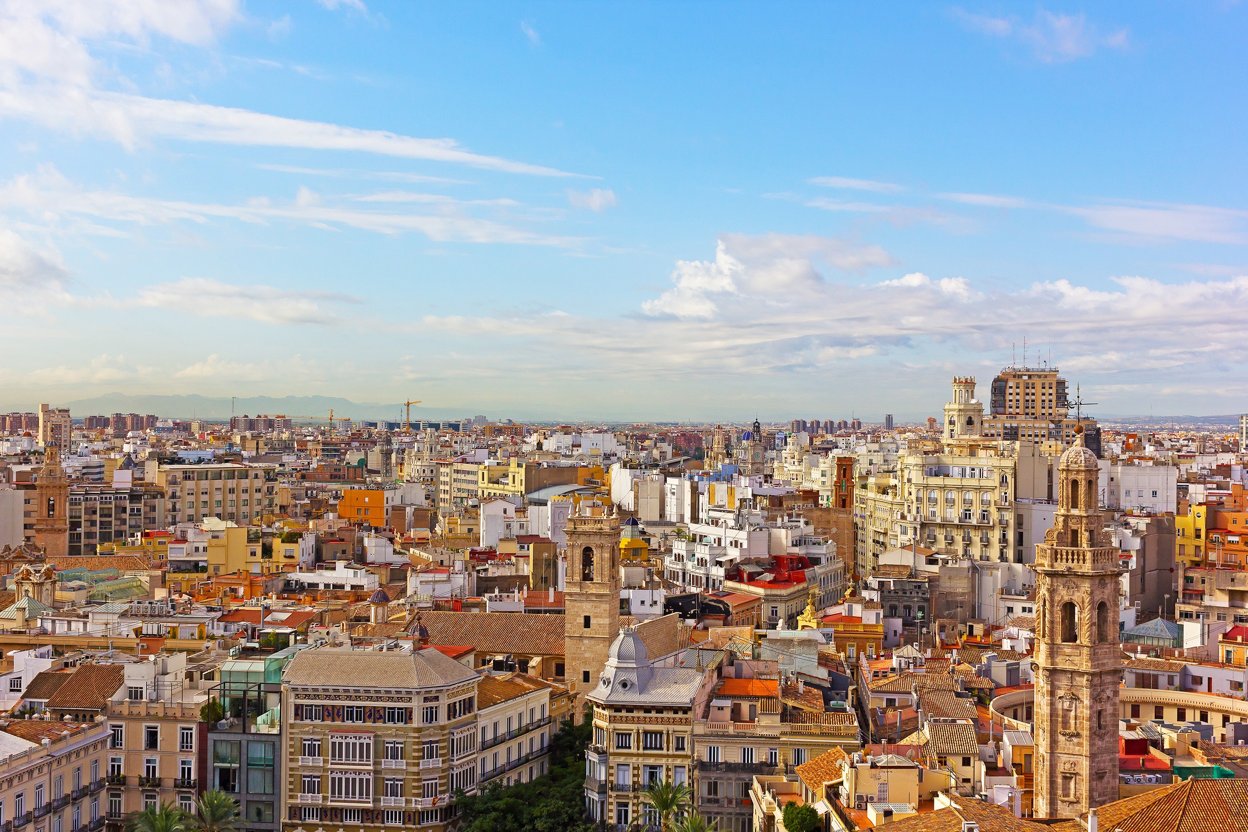 Cityscape of Valencia, Spain with historic buildings and blue sky HD Wallpaper