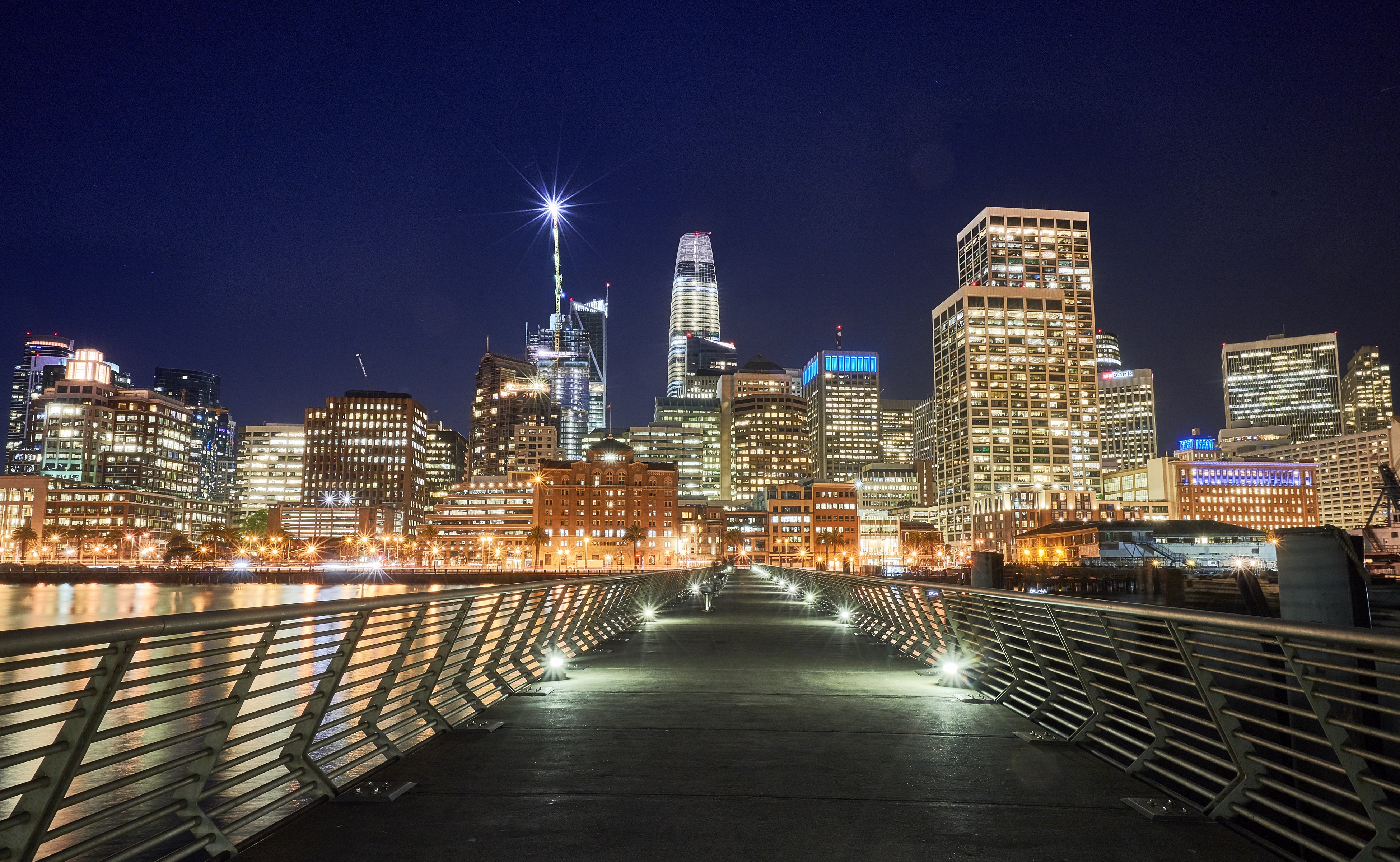 San Francisco Skyline at Night with Bridge HD Wallpaper