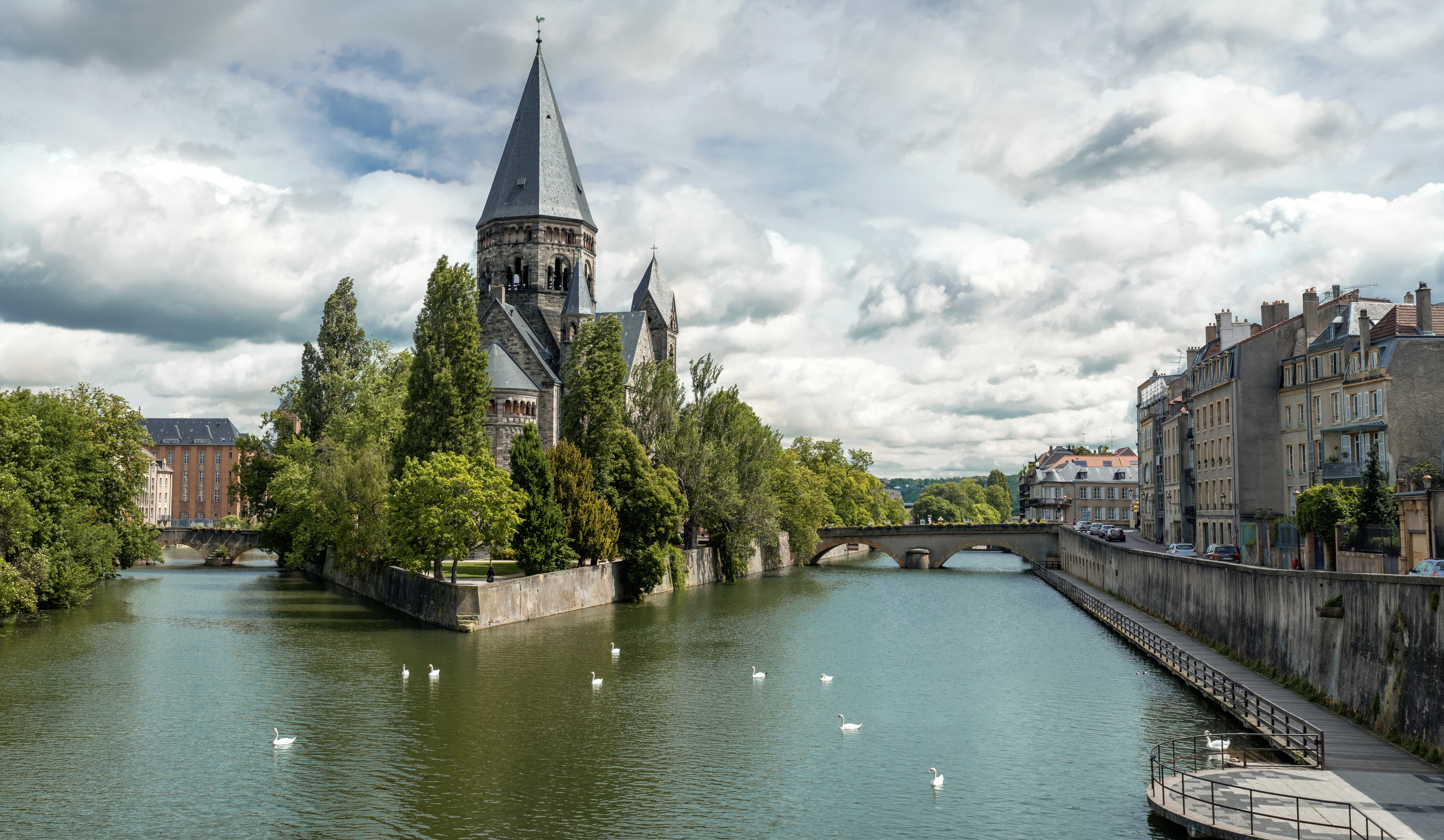 Temple Neuf Metz, France, River, Houses HD Wallpaper