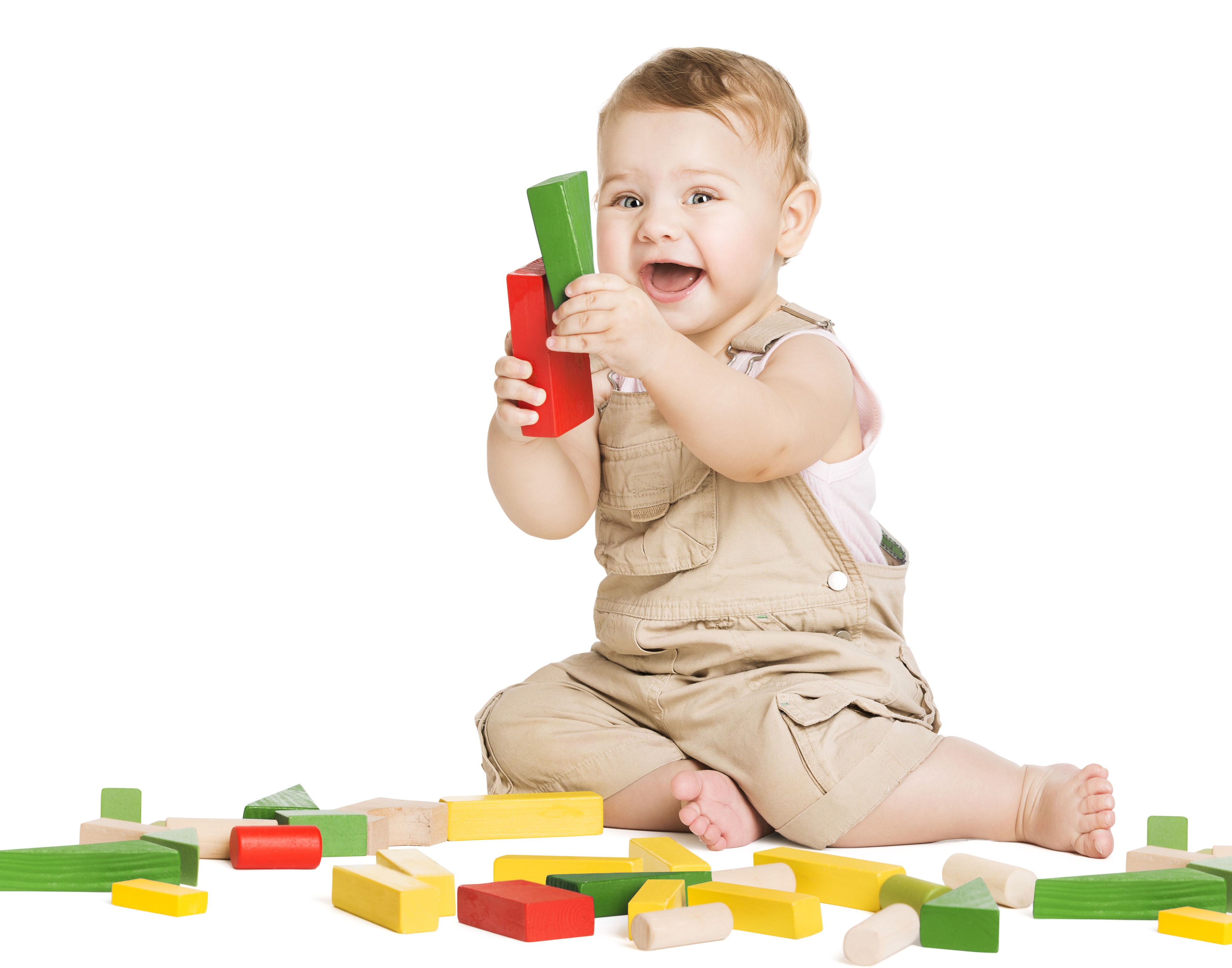 Baby playing with colorful wooden blocks HD Wallpaper