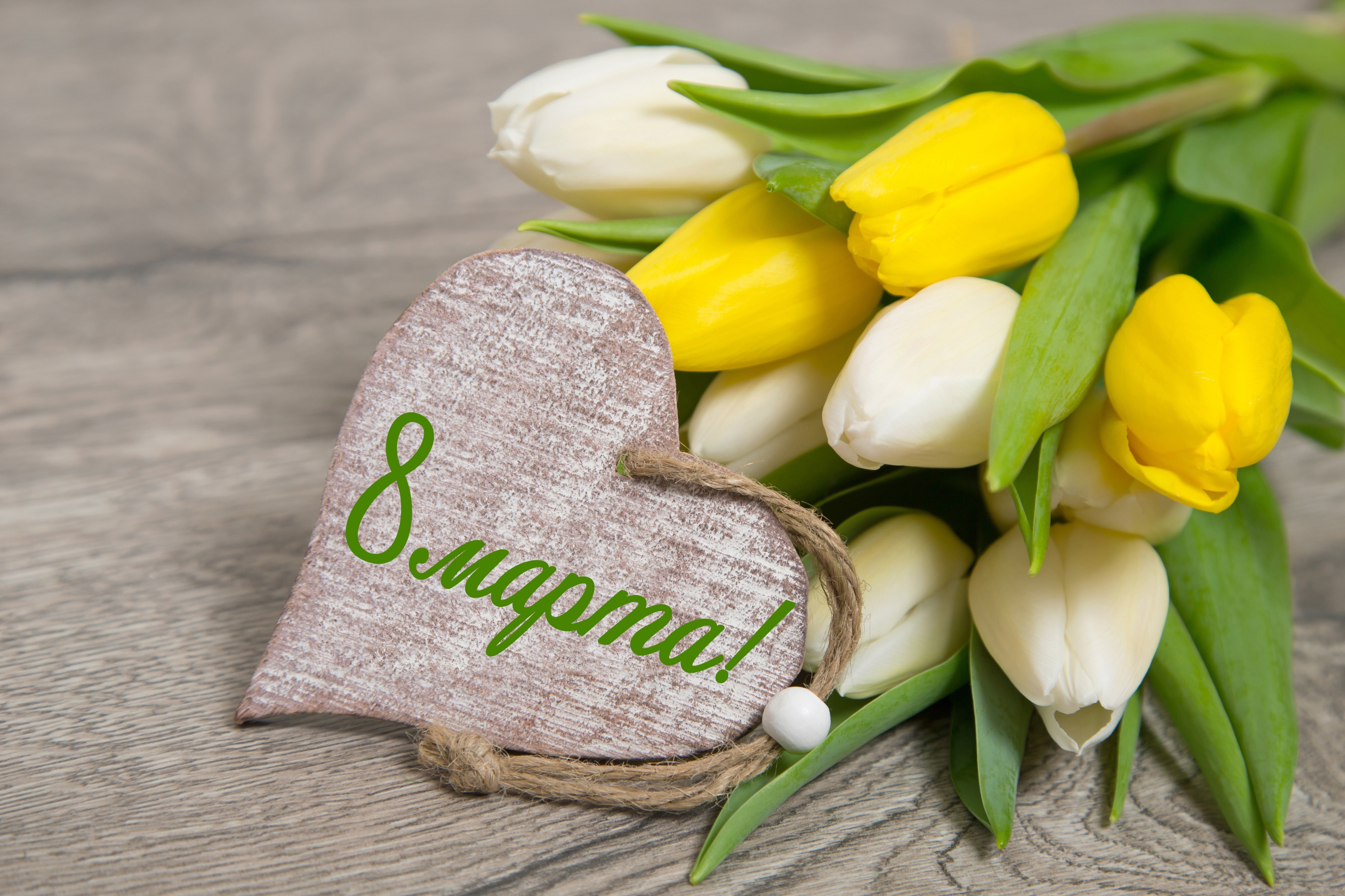 Tulips and a heart decoration for March 8 HD Wallpaper