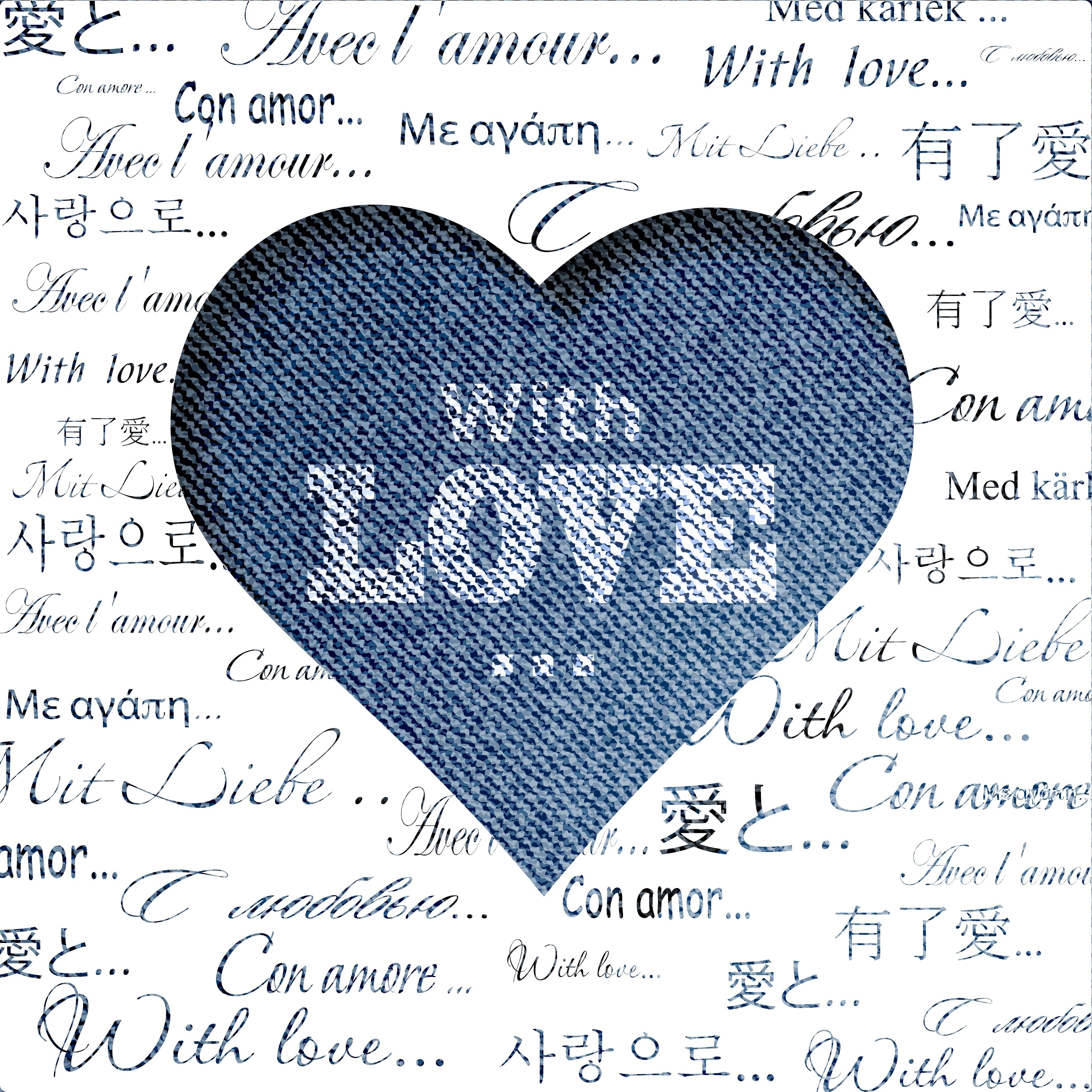 Heart with "With Love" in multiple languages HD Wallpaper