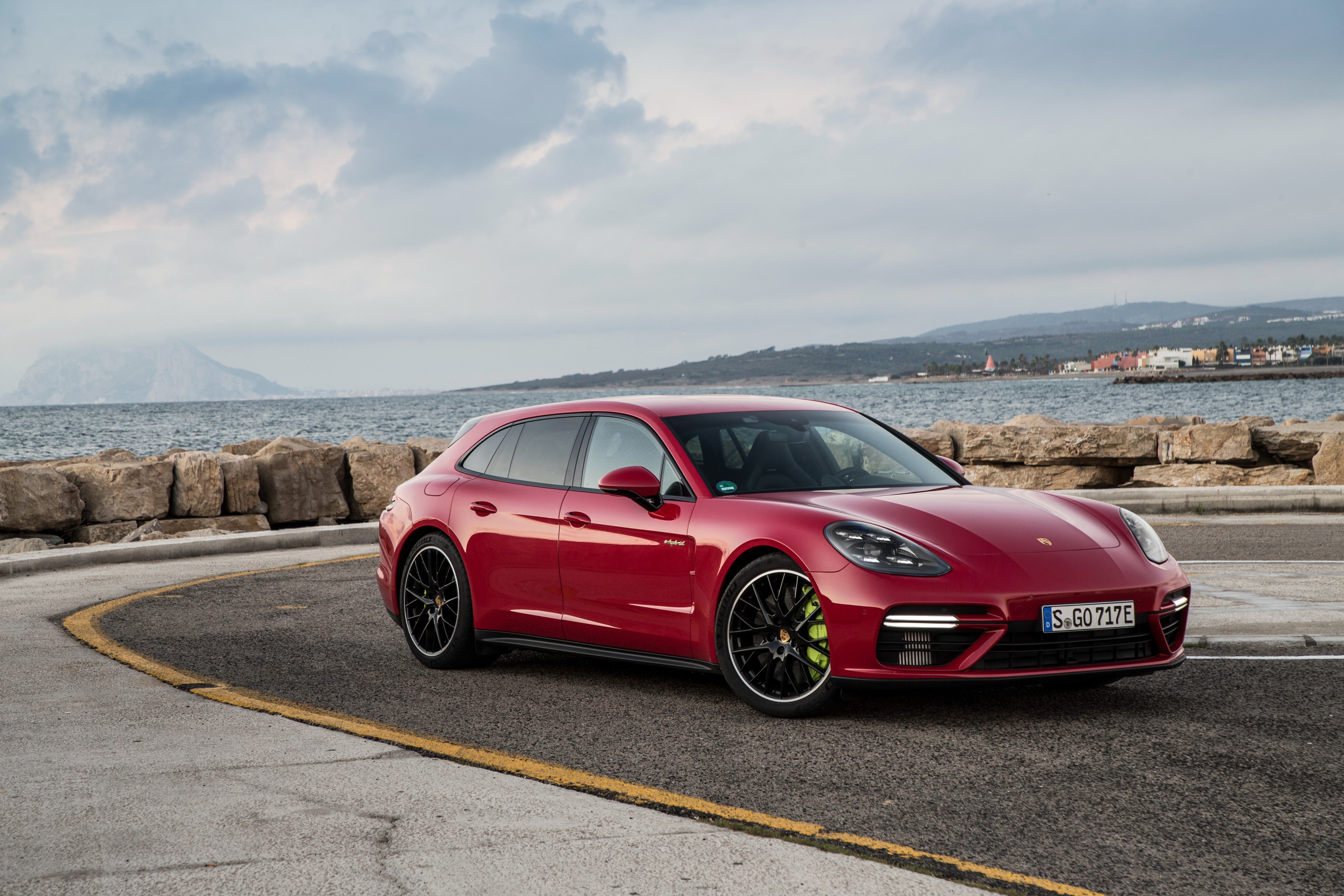 Red Porsche Panamera Turbo S E-Hybrid Sport Turismo HD Wallpaper