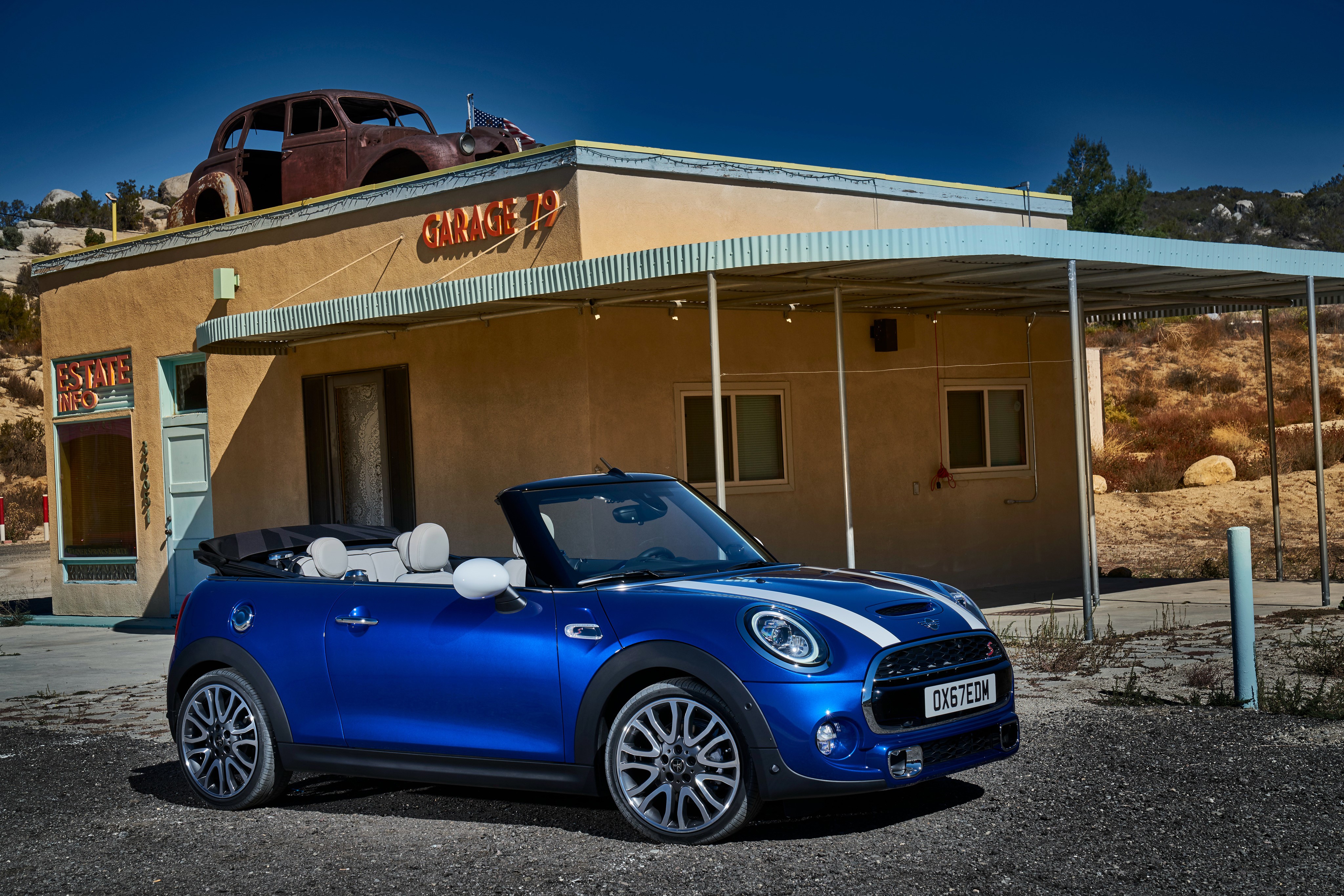 Blue 2018 Mini Cooper S Cabriolet at Garage 49 HD Wallpaper