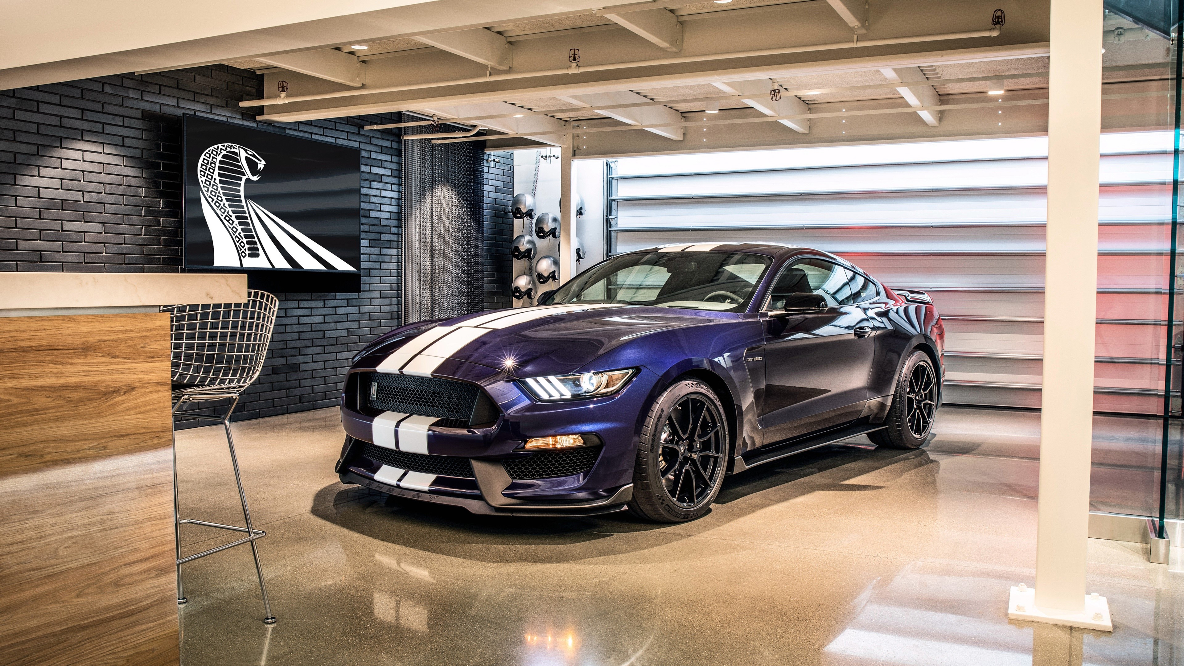 4K Mustang 2019 GT350 Shelby Ford Violet Stripes HD Wallpaper
