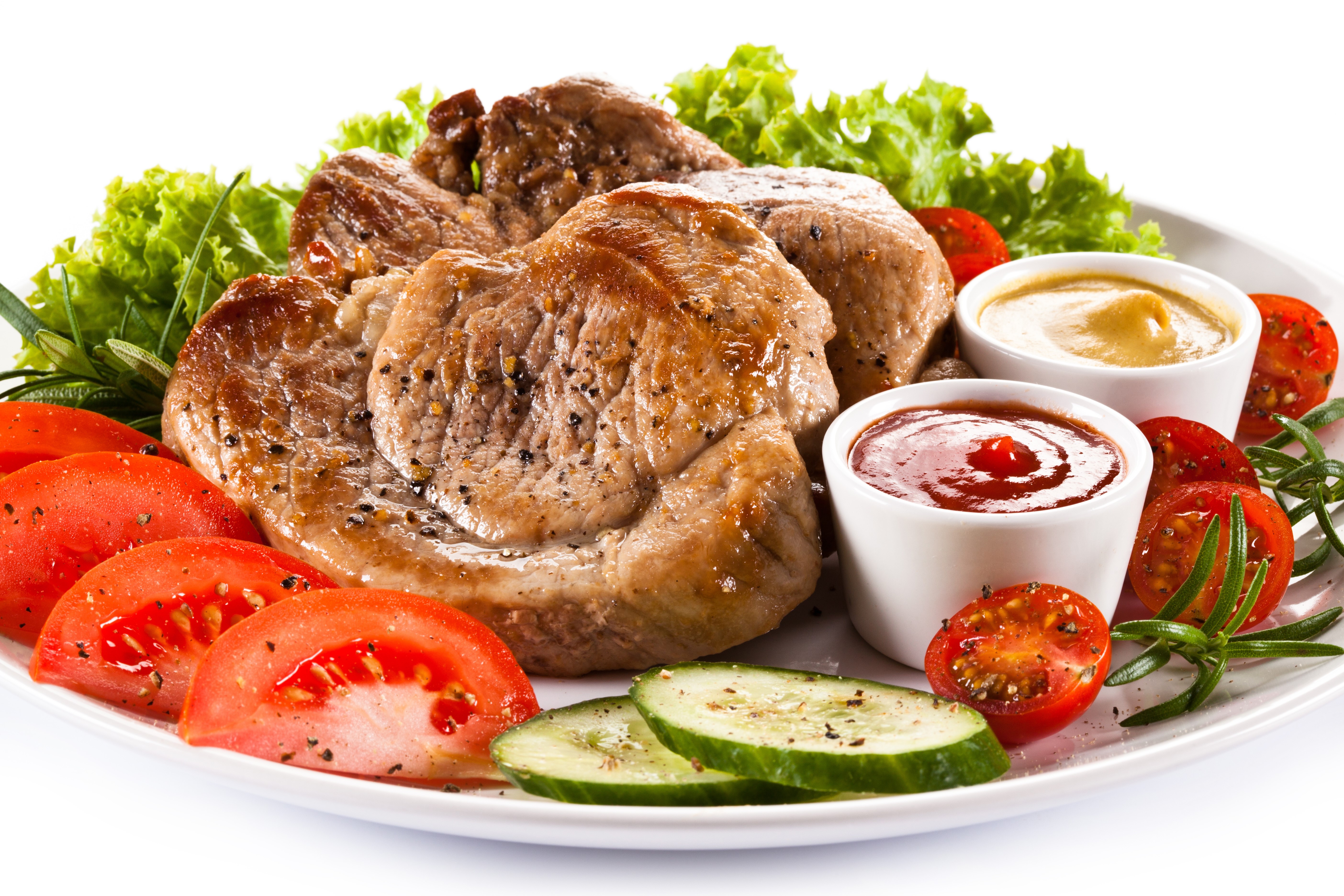 Meat products with vegetables and sauces HD Wallpaper