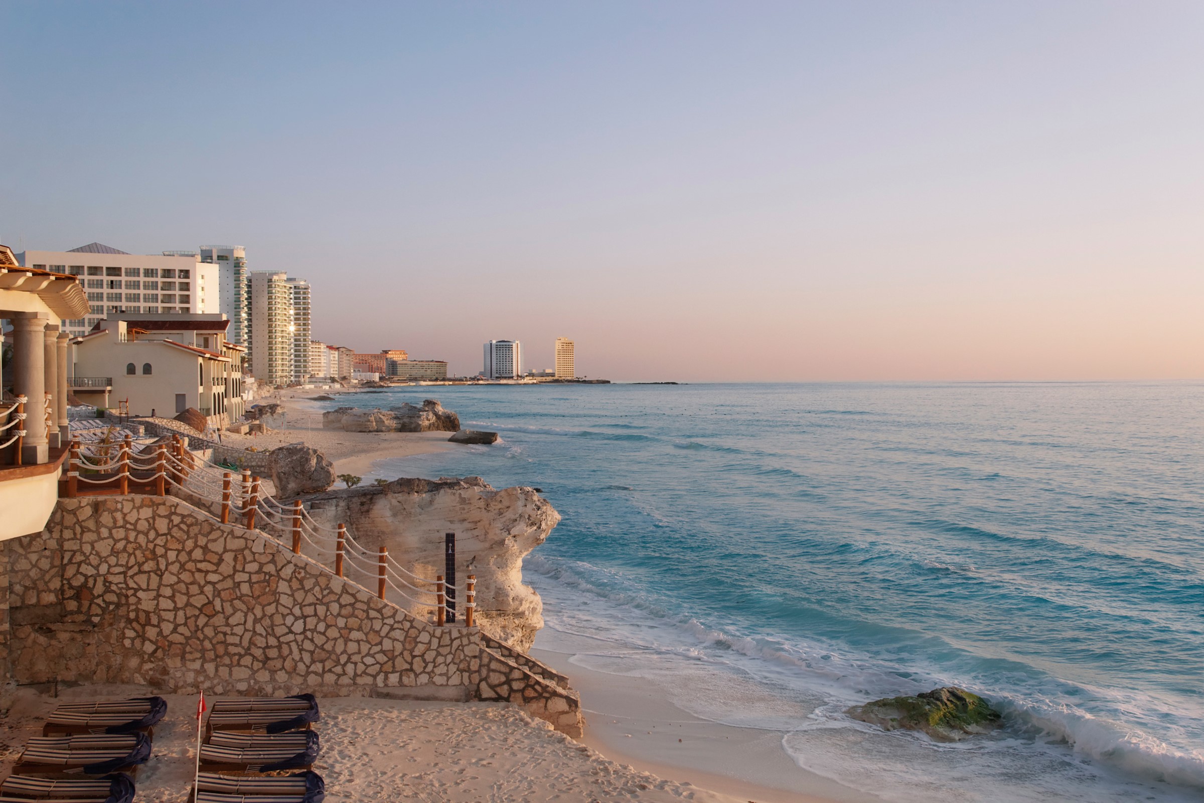 Cancun Mexico Coastline with Hotels and Beach HD Wallpaper