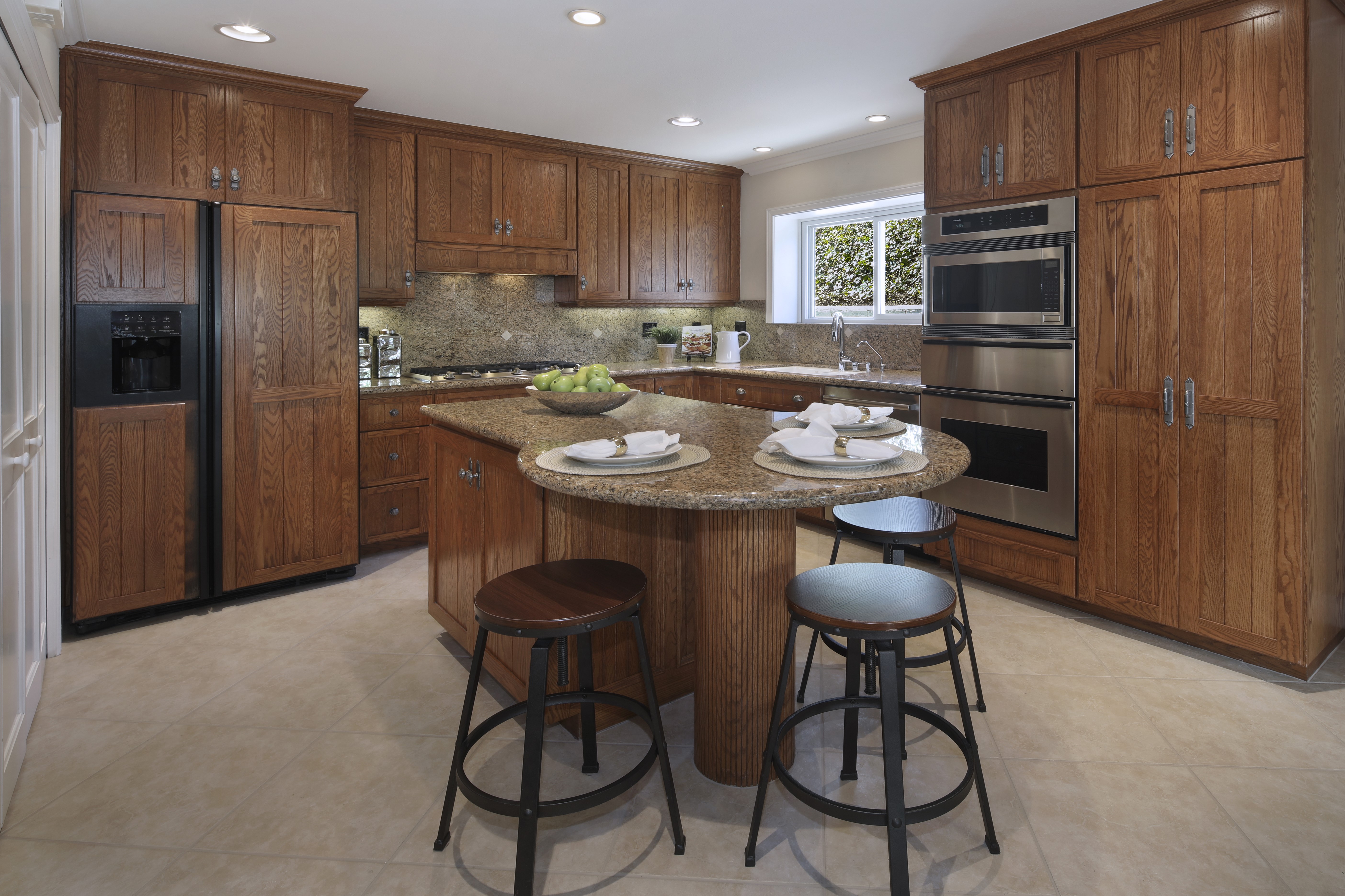Kitchen Interior Design with Island and Stools HD Wallpaper
