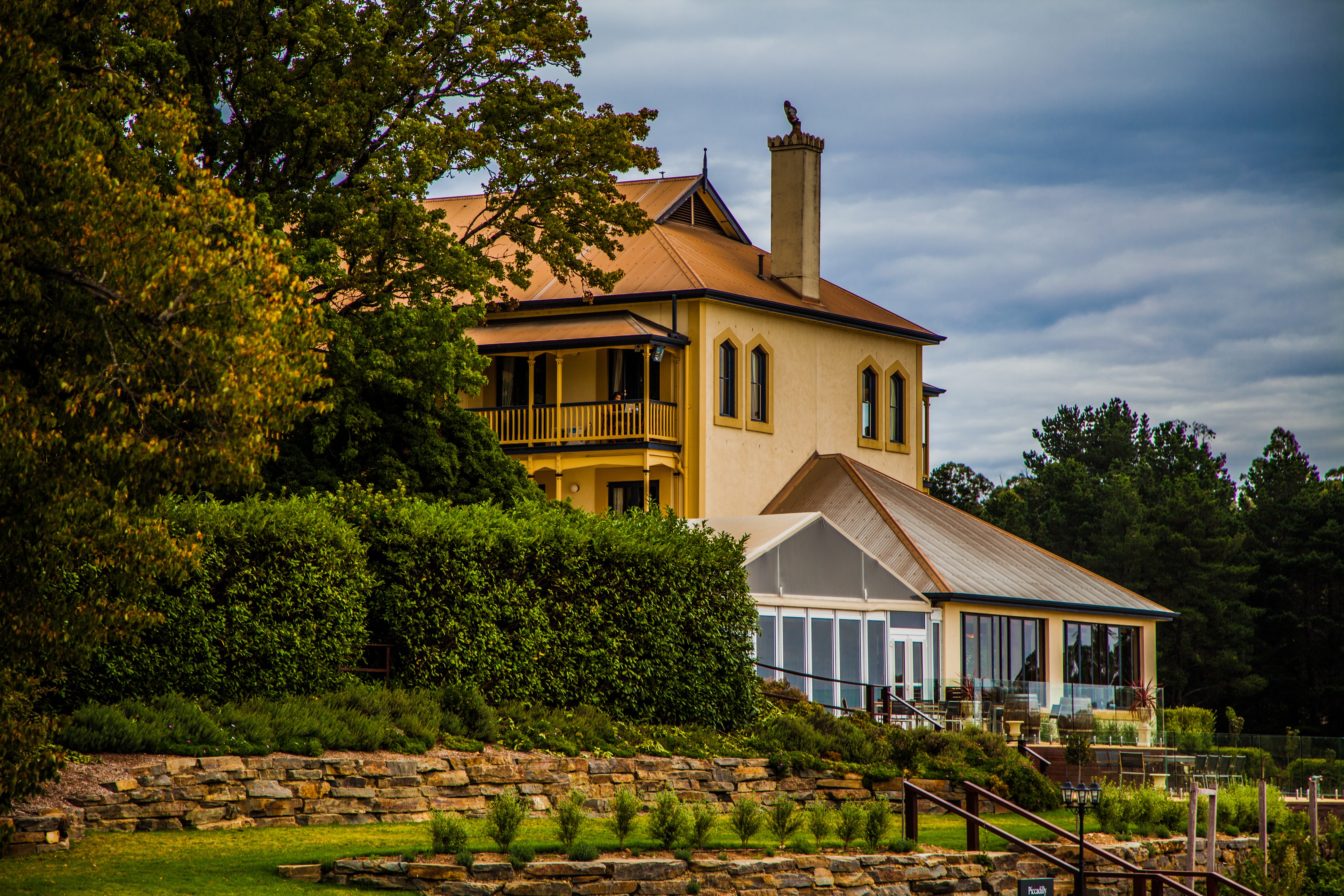 Yellow Mansion with Conservatory and Gardens HD Wallpaper