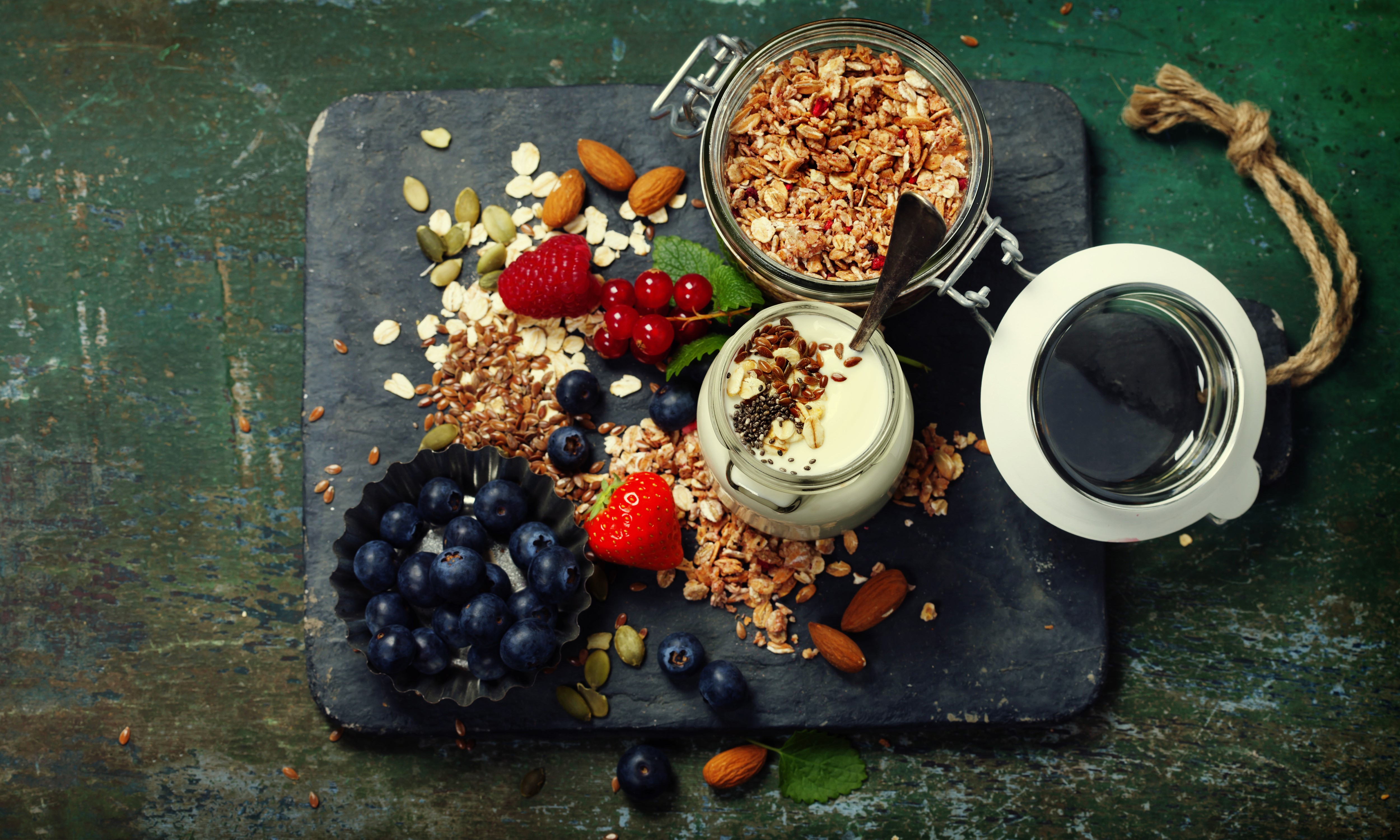 Granola with Yogurt, Berries, and Nuts HD Wallpaper