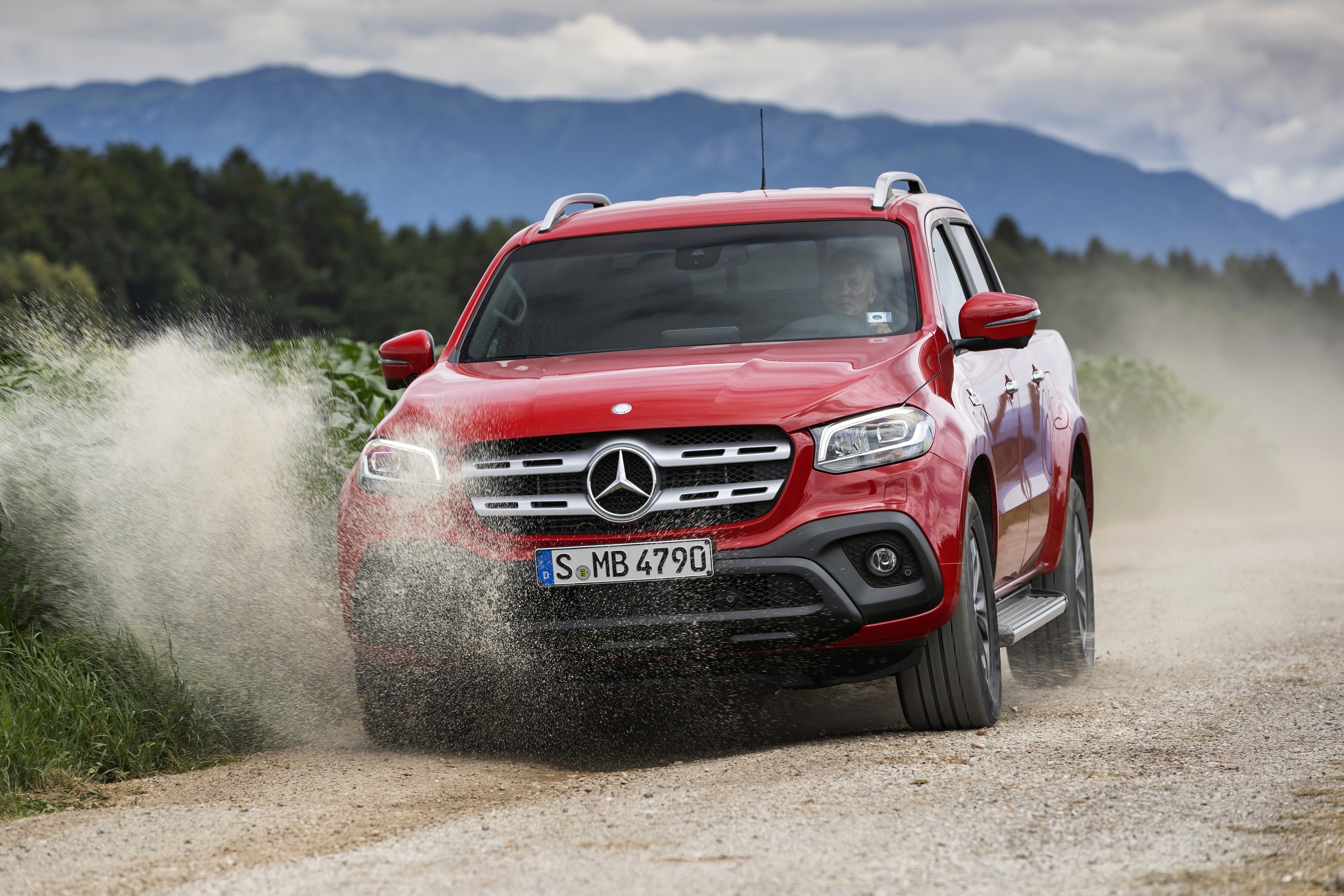 Red Mercedes-Benz X-Class Pickup Driving Through Water HD Wallpaper