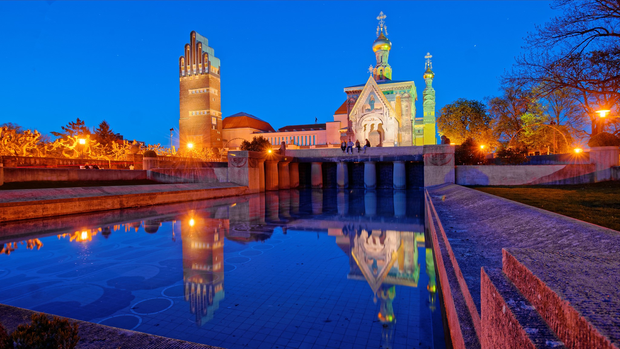 Mathildenhöhe in Darmstadt, Germany at night HD Wallpaper