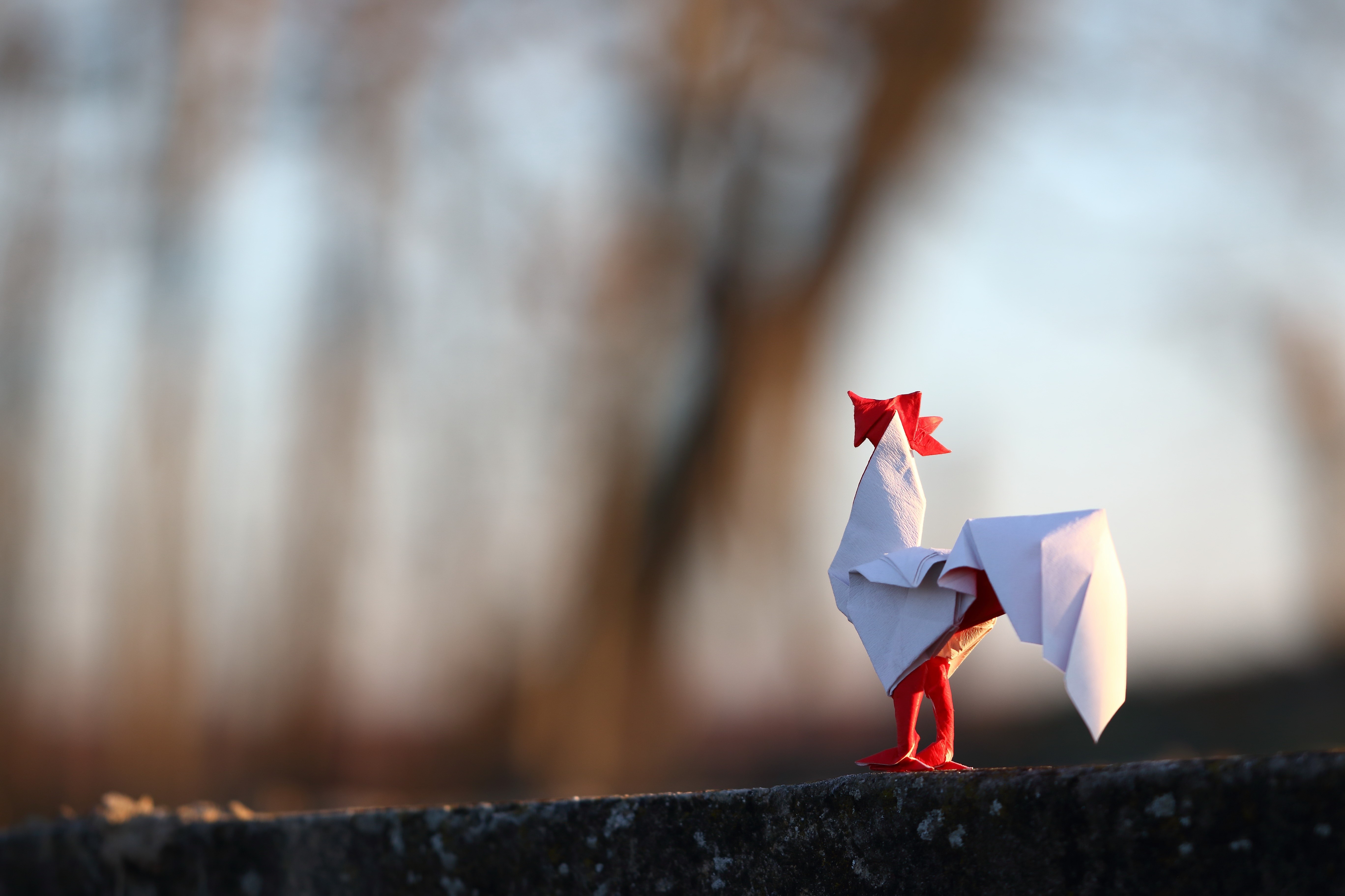 Origami Rooster on a Wall HD Wallpaper