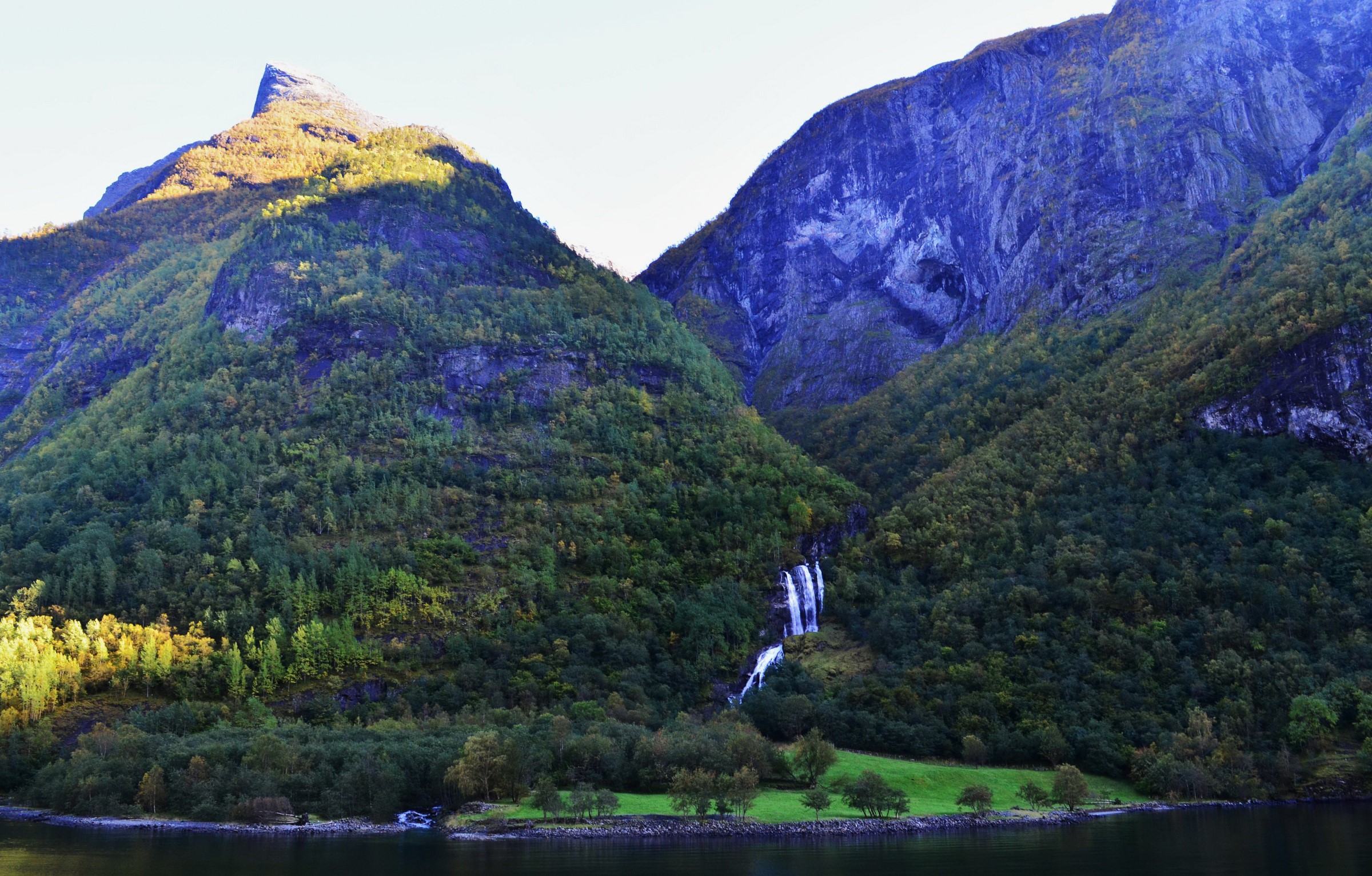 Aurlandsfjorden, Norway: Mountains, Forests, and Waterfall HD Wallpaper