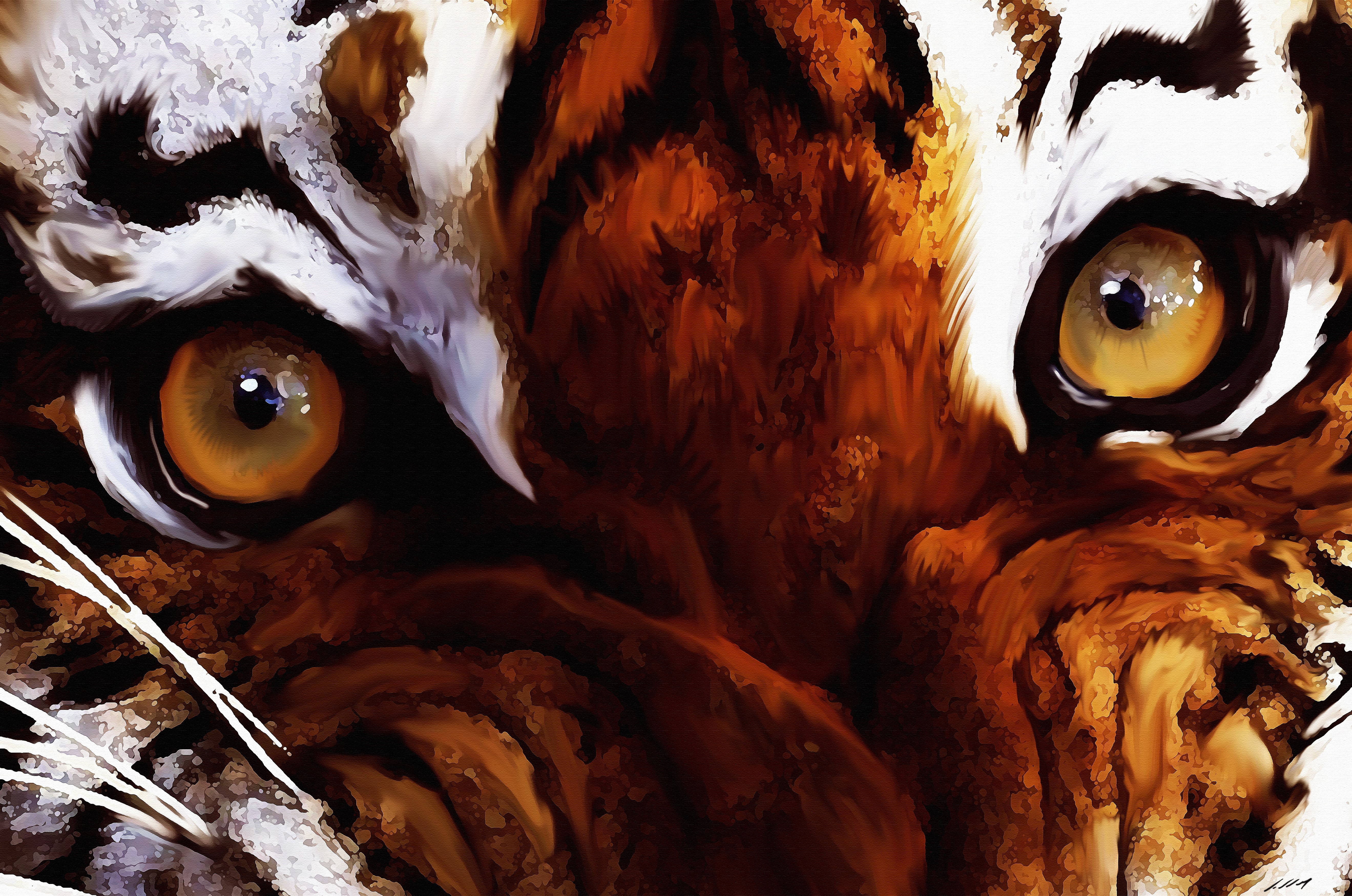 Close-up painting of a tiger's eyes HD Wallpaper