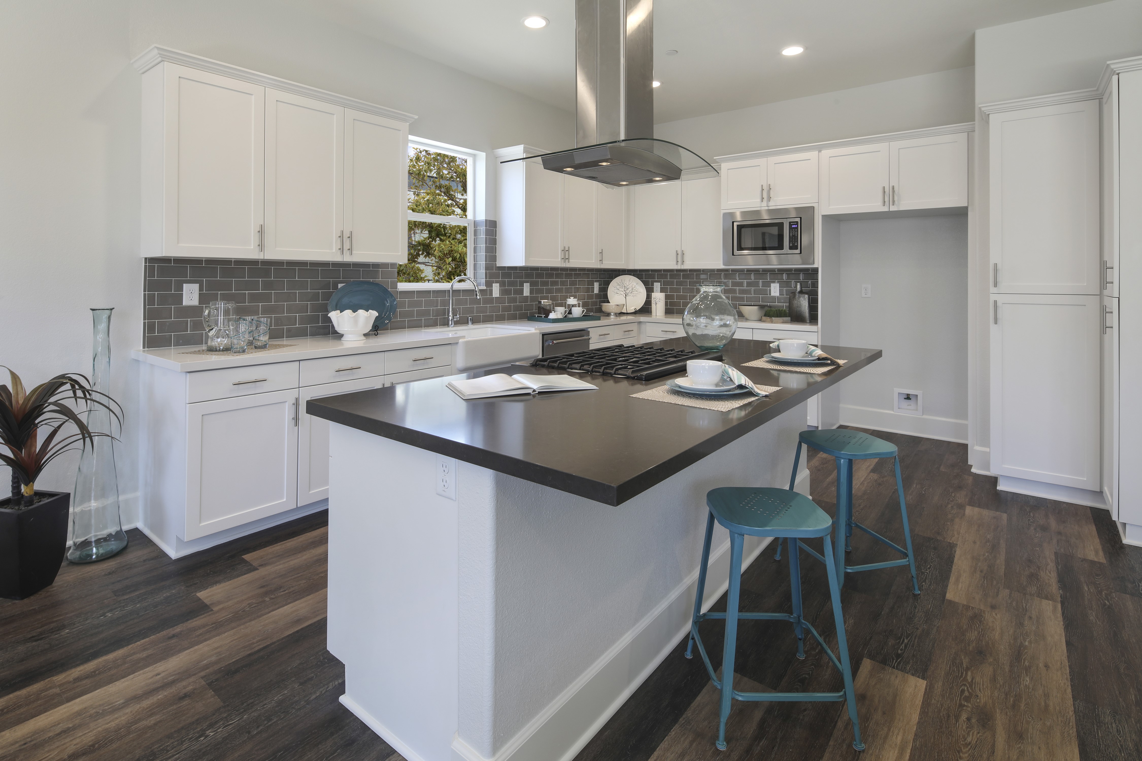 Modern Kitchen with Island and Stools HD Wallpaper