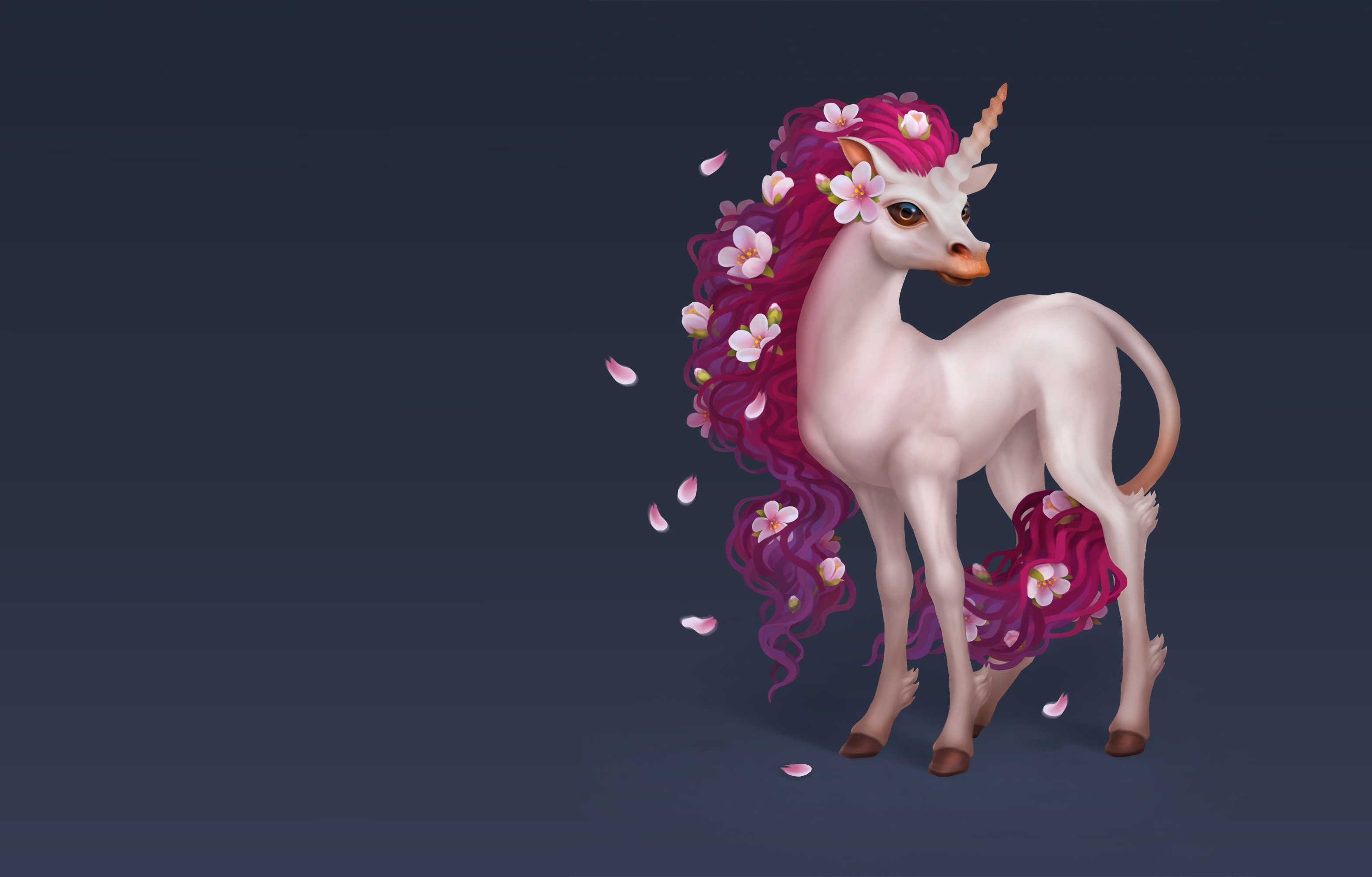 Unicorn with pink mane and flowers by Aleksandra Chelysheva HD Wallpaper