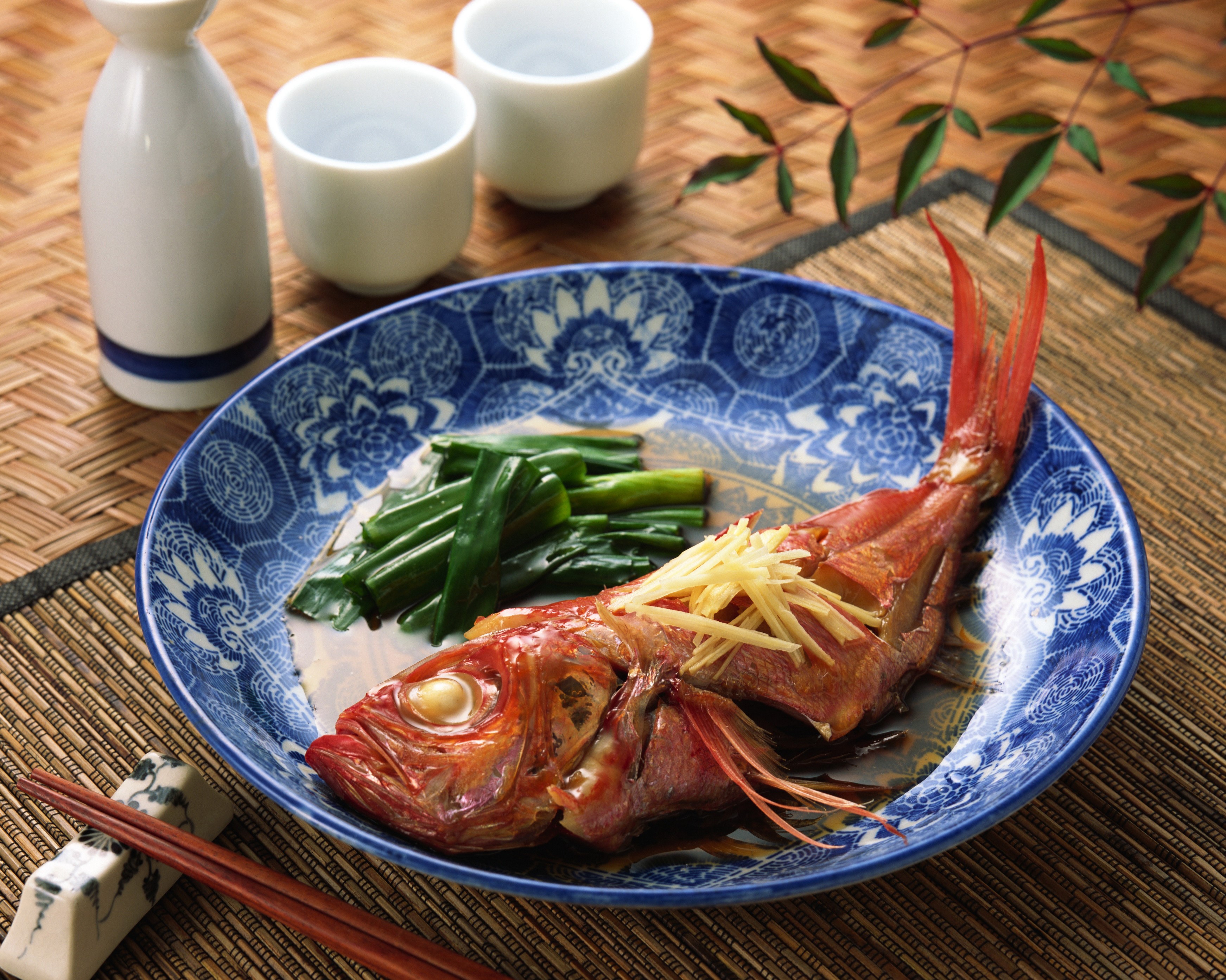 Steamed Fish with Vegetables and Sake Set HD Wallpaper