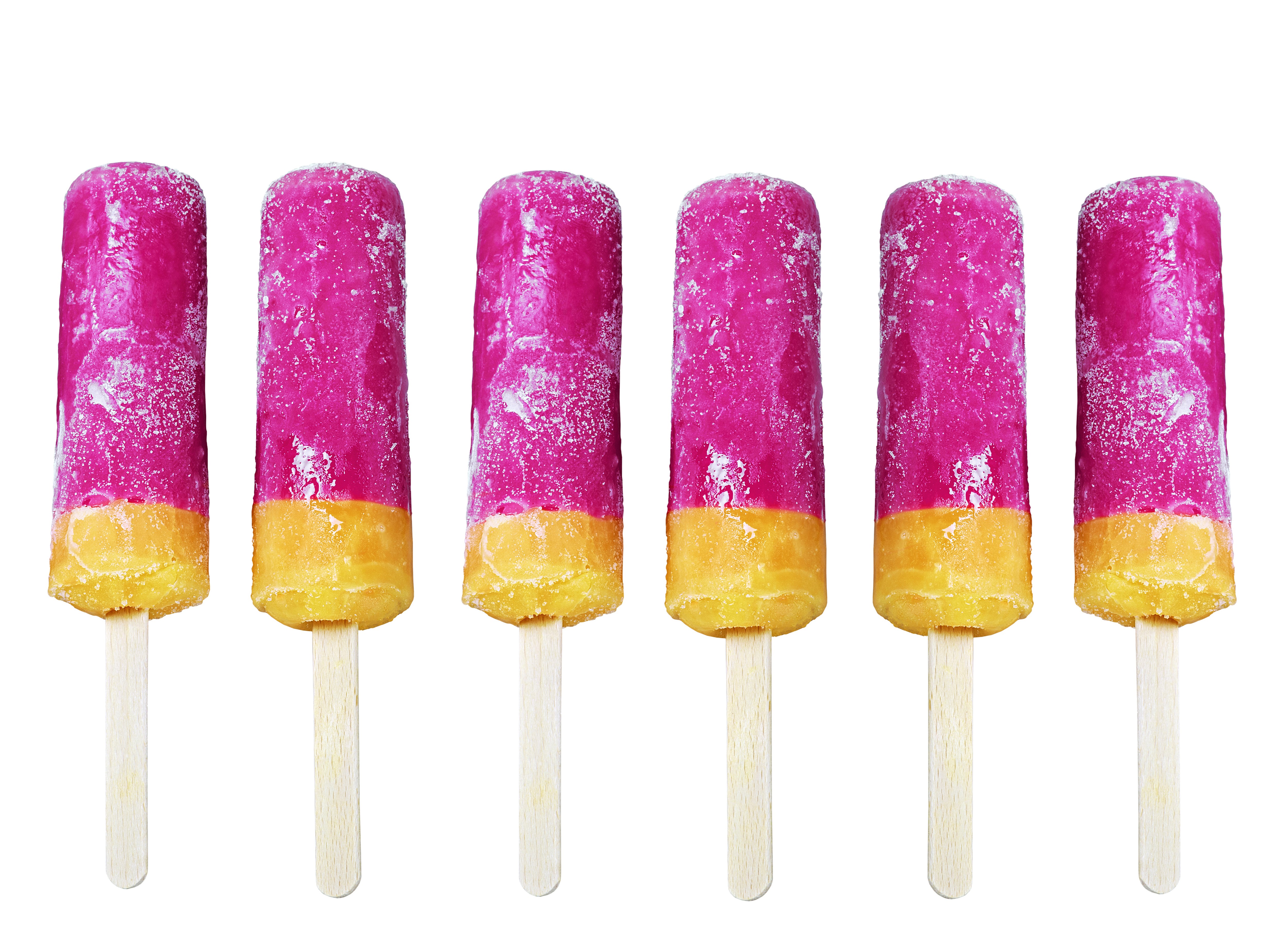 Six pink and yellow ice pops on sticks HD Wallpaper