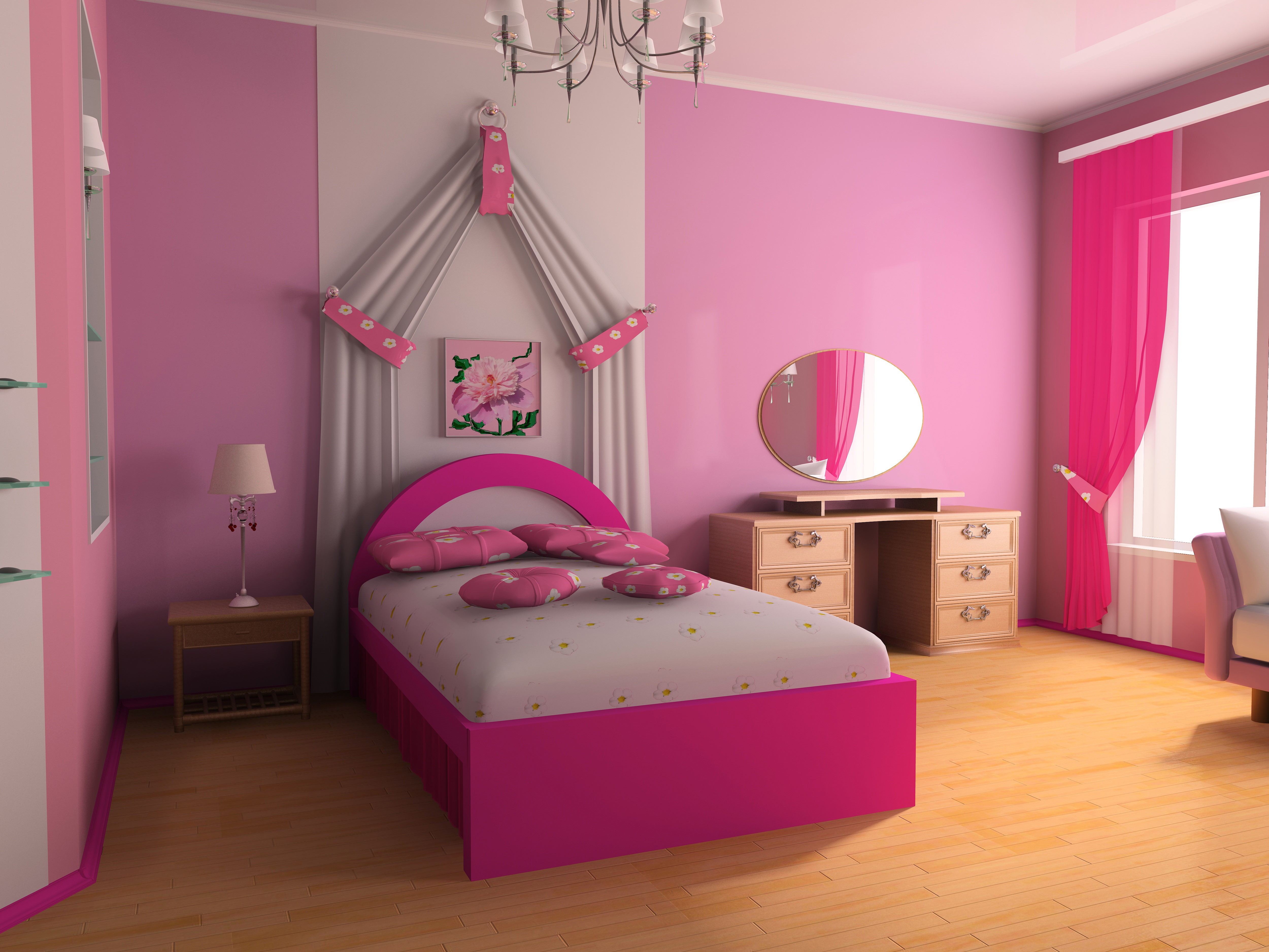 Children's room design with a pink bed HD Wallpaper
