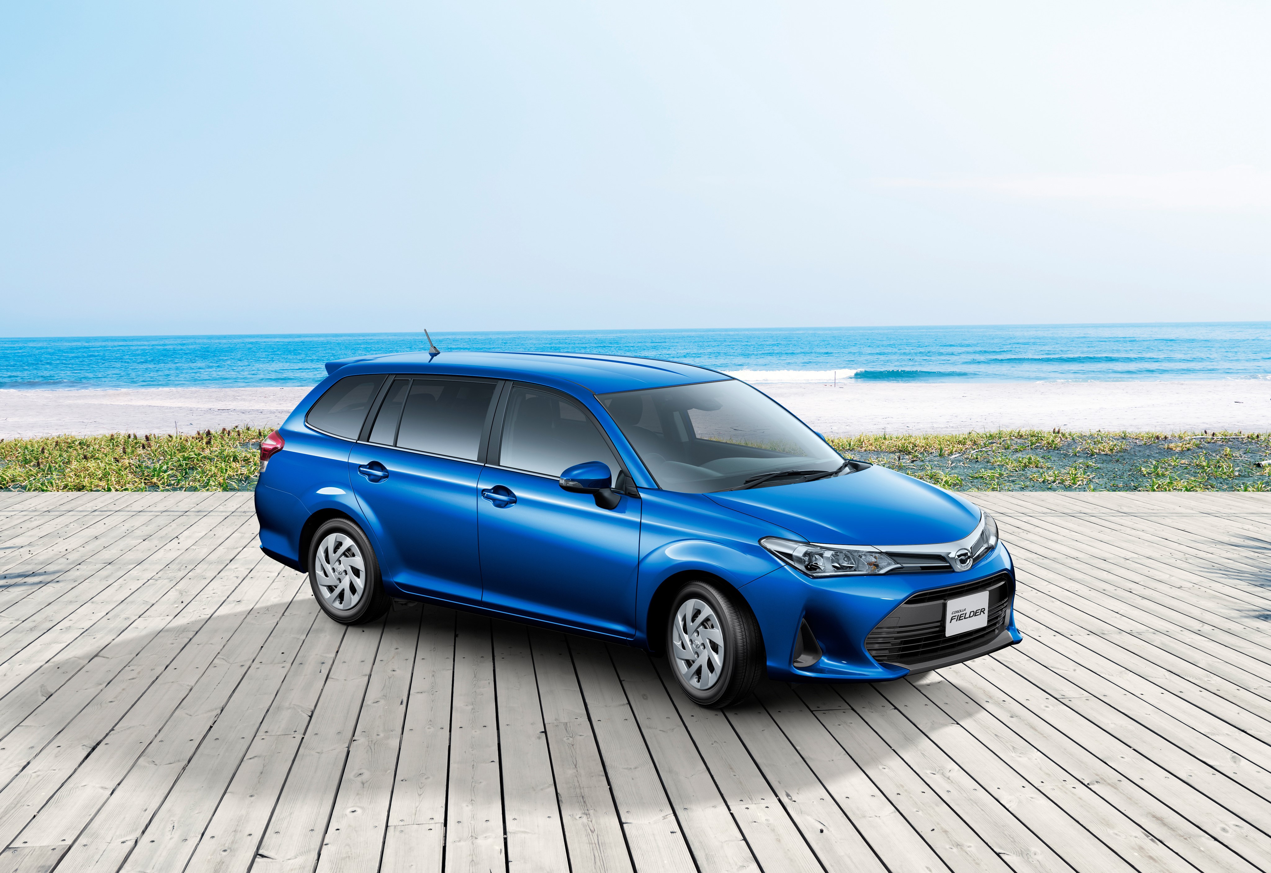 Blue 2017-18 Toyota Corolla Fielder on a Boardwalk HD Wallpaper