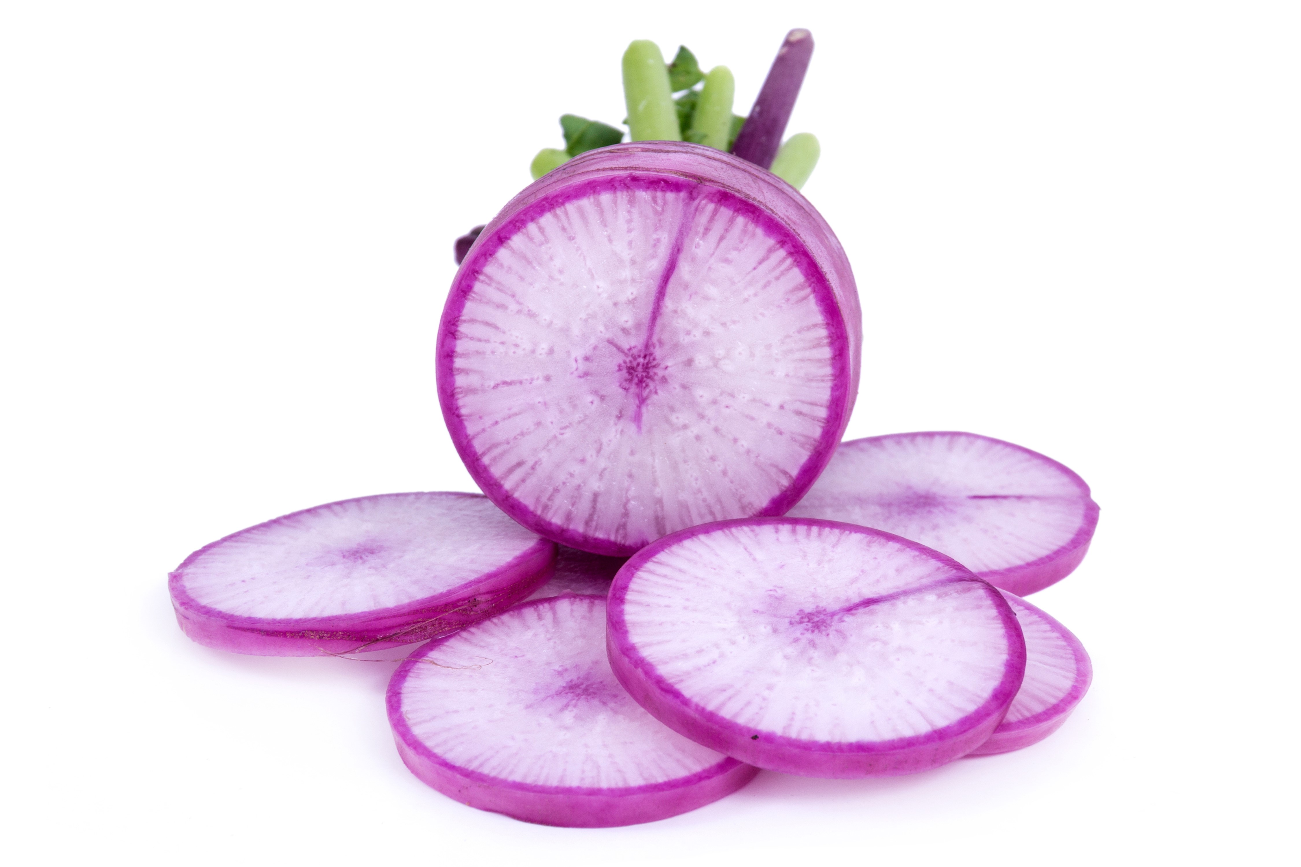 Sliced Radishes on White Background HD Wallpaper