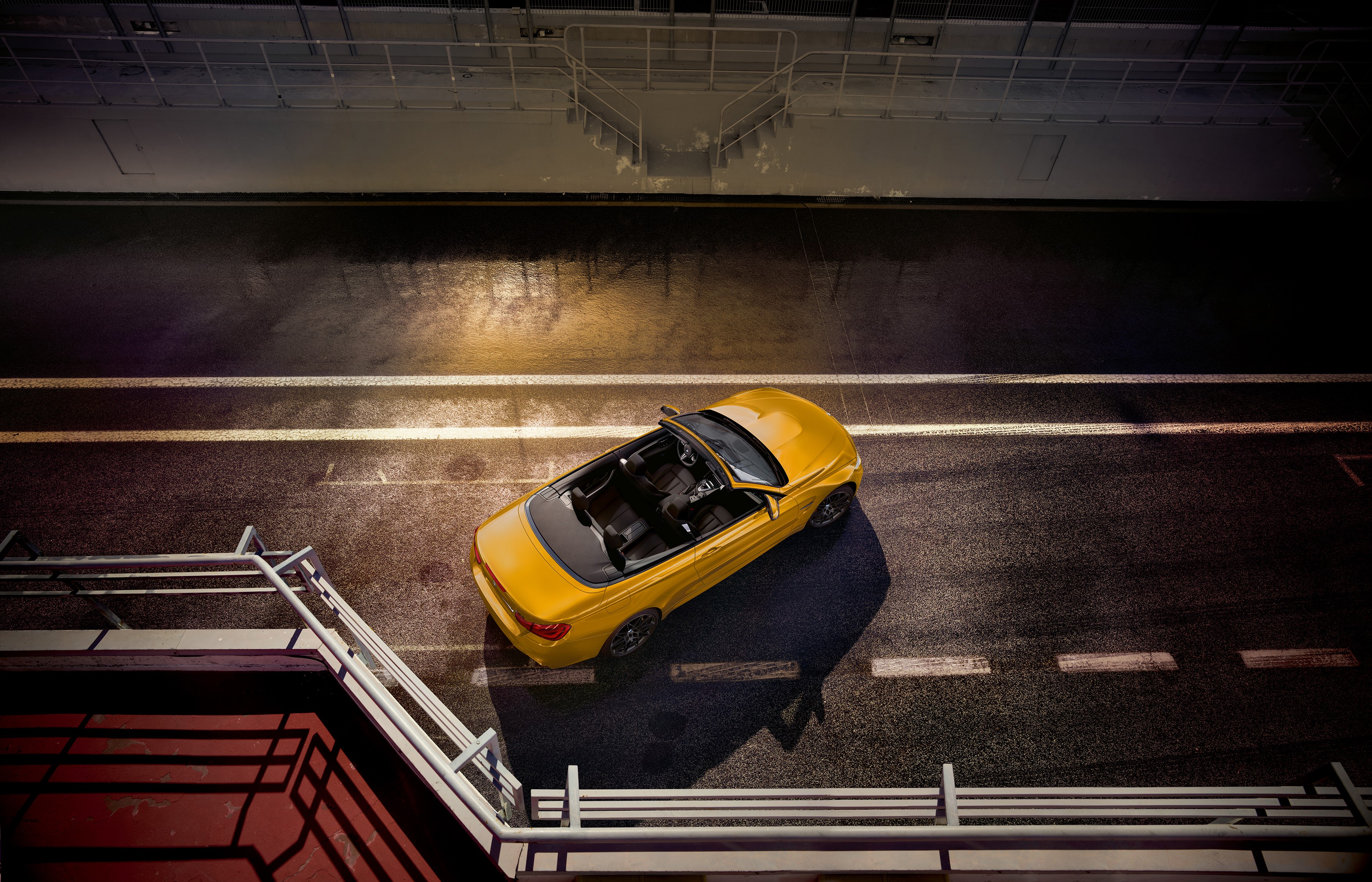 Yellow BMW M4 Cabriolet from above HD Wallpaper