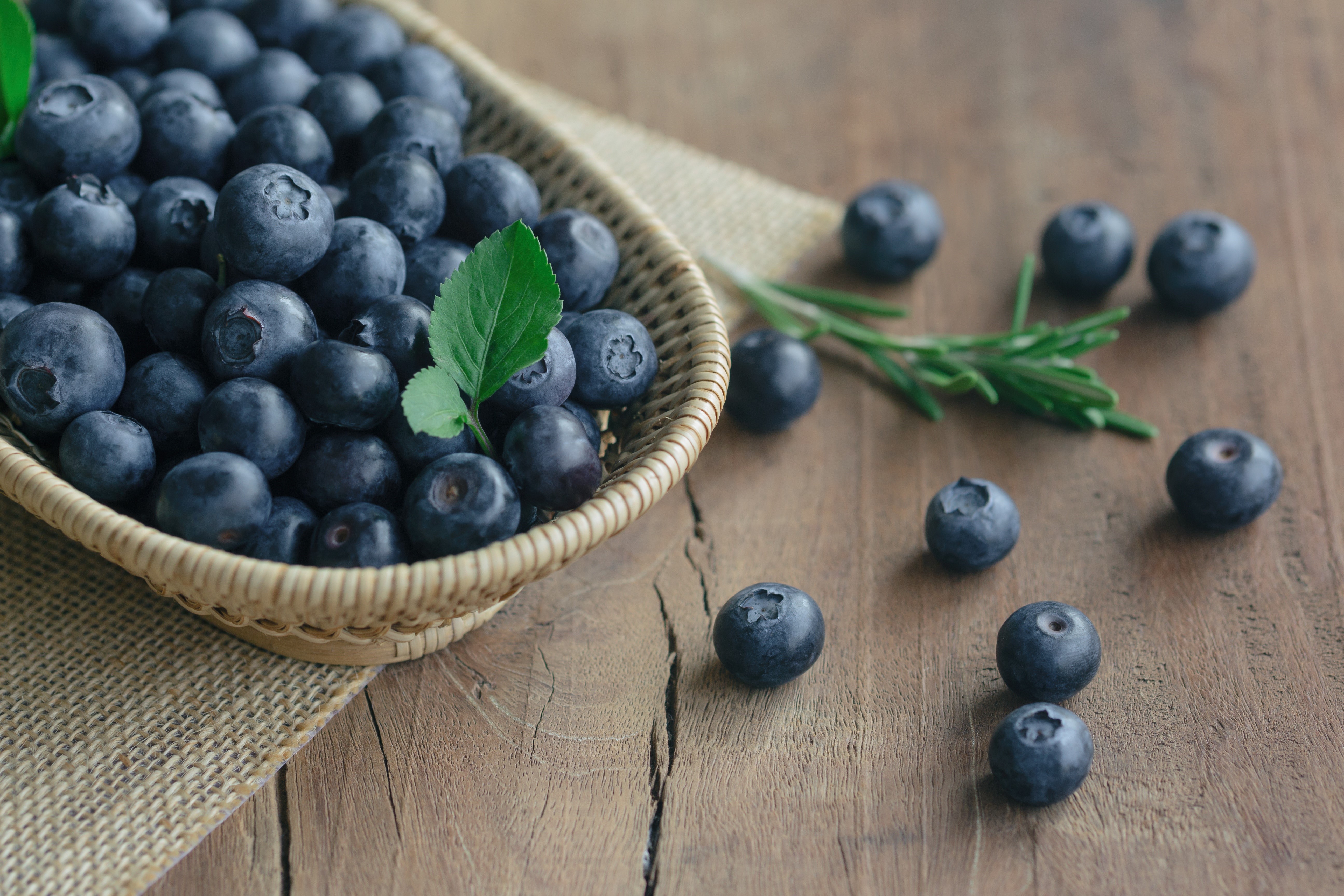Blueberries in a basket with rosemary HD Wallpaper