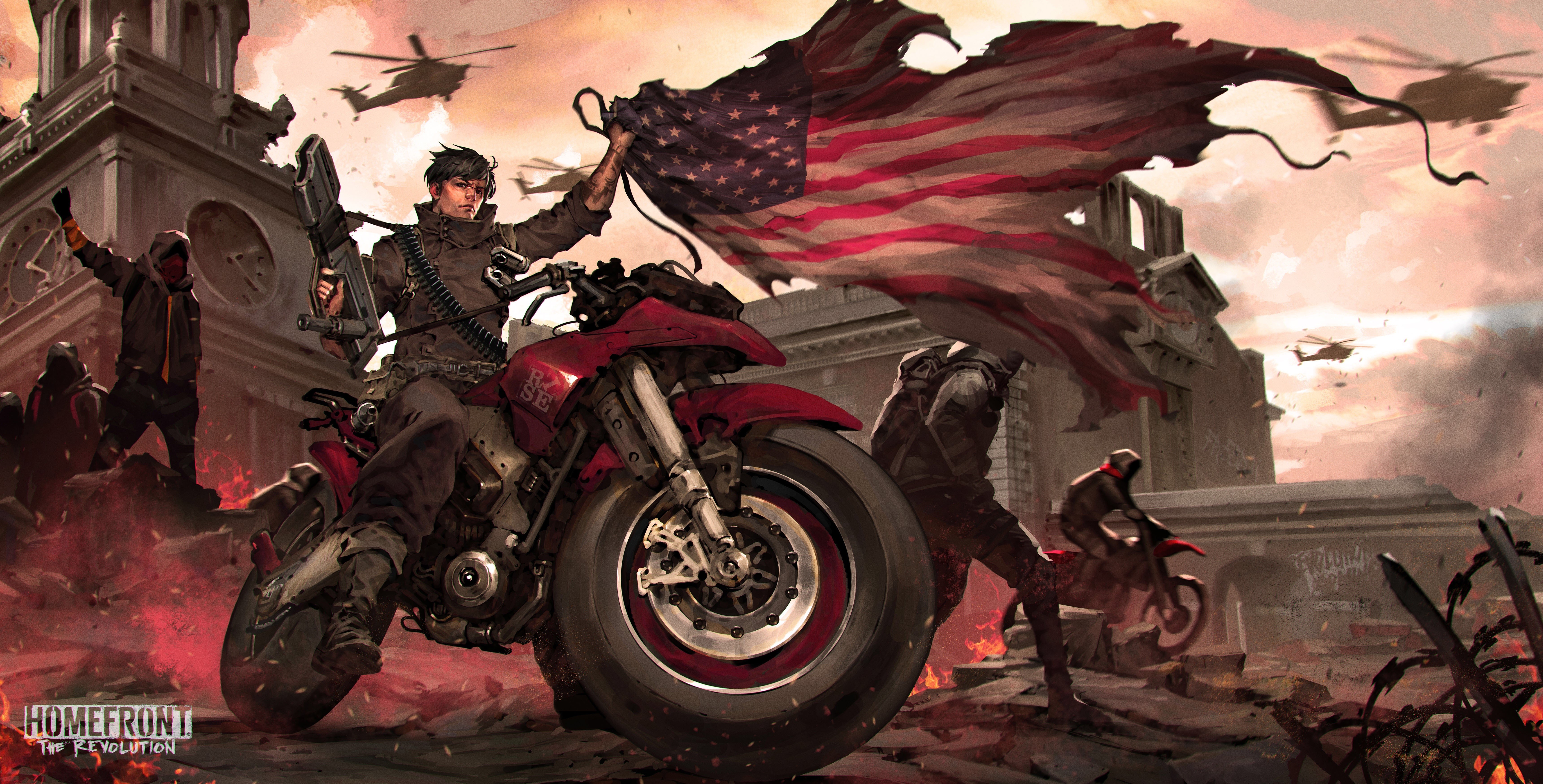 Homefront: The Revolution USA Flag Motorcycle HD Wallpaper