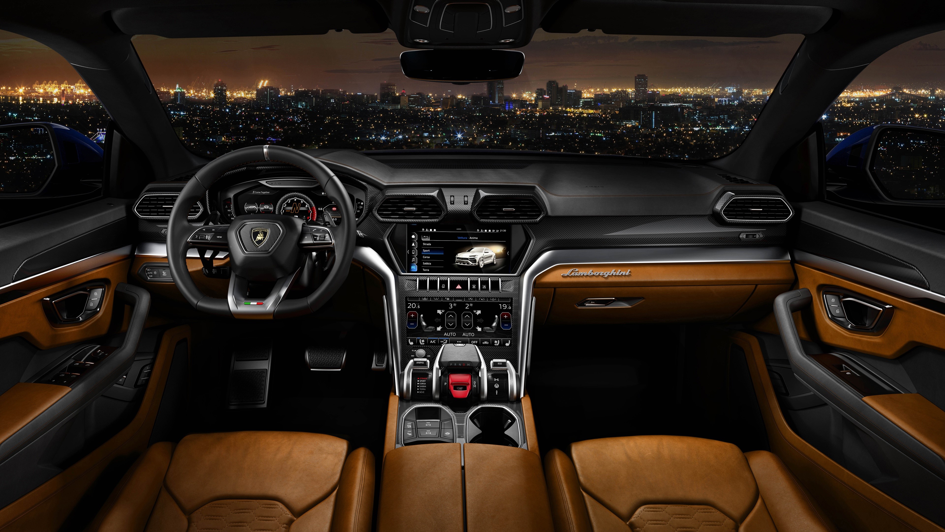 Lamborghini Urus Interior with Cityscape View HD Wallpaper