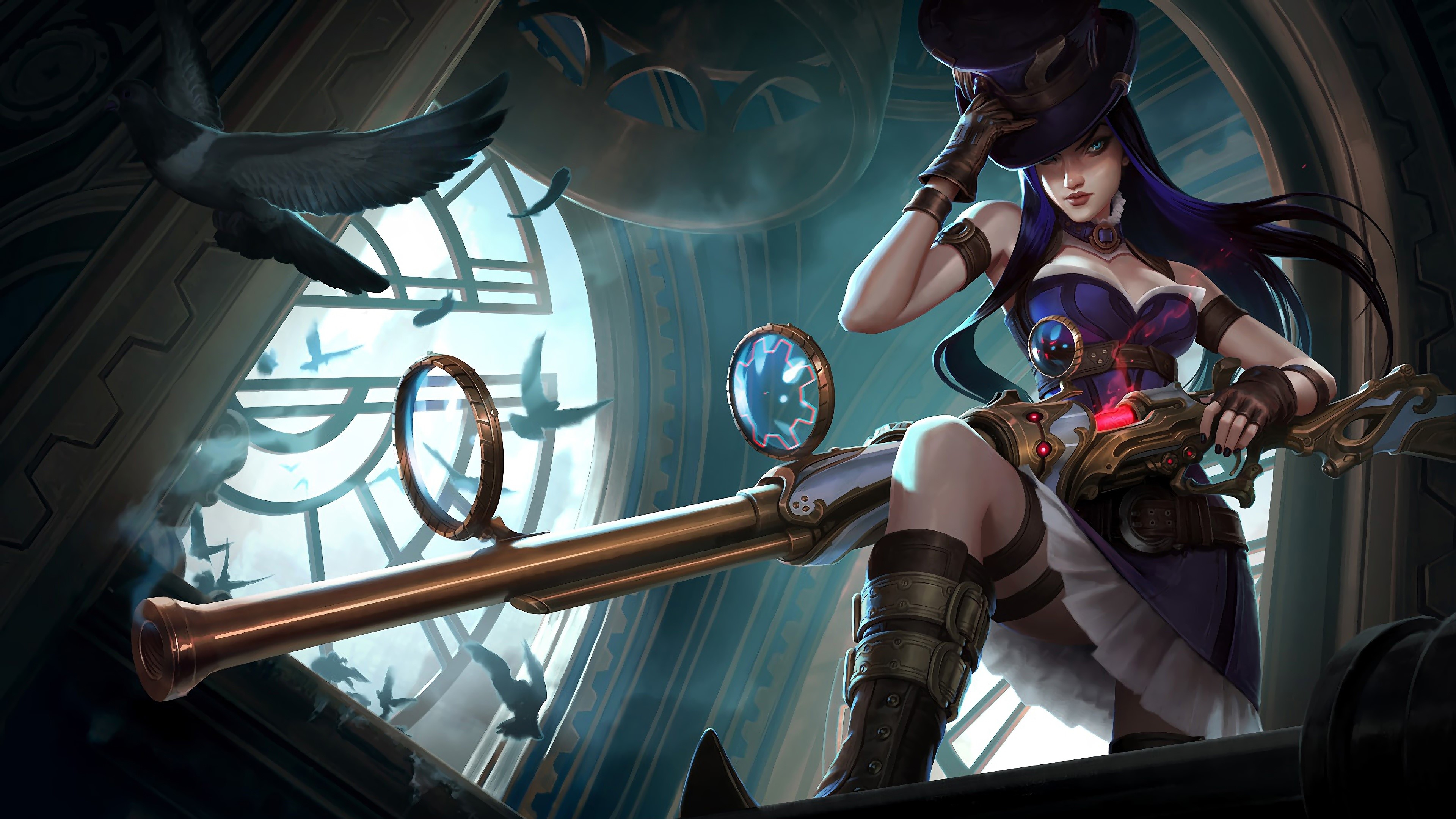 Caitlyn from League of Legends with a rifle HD Wallpaper