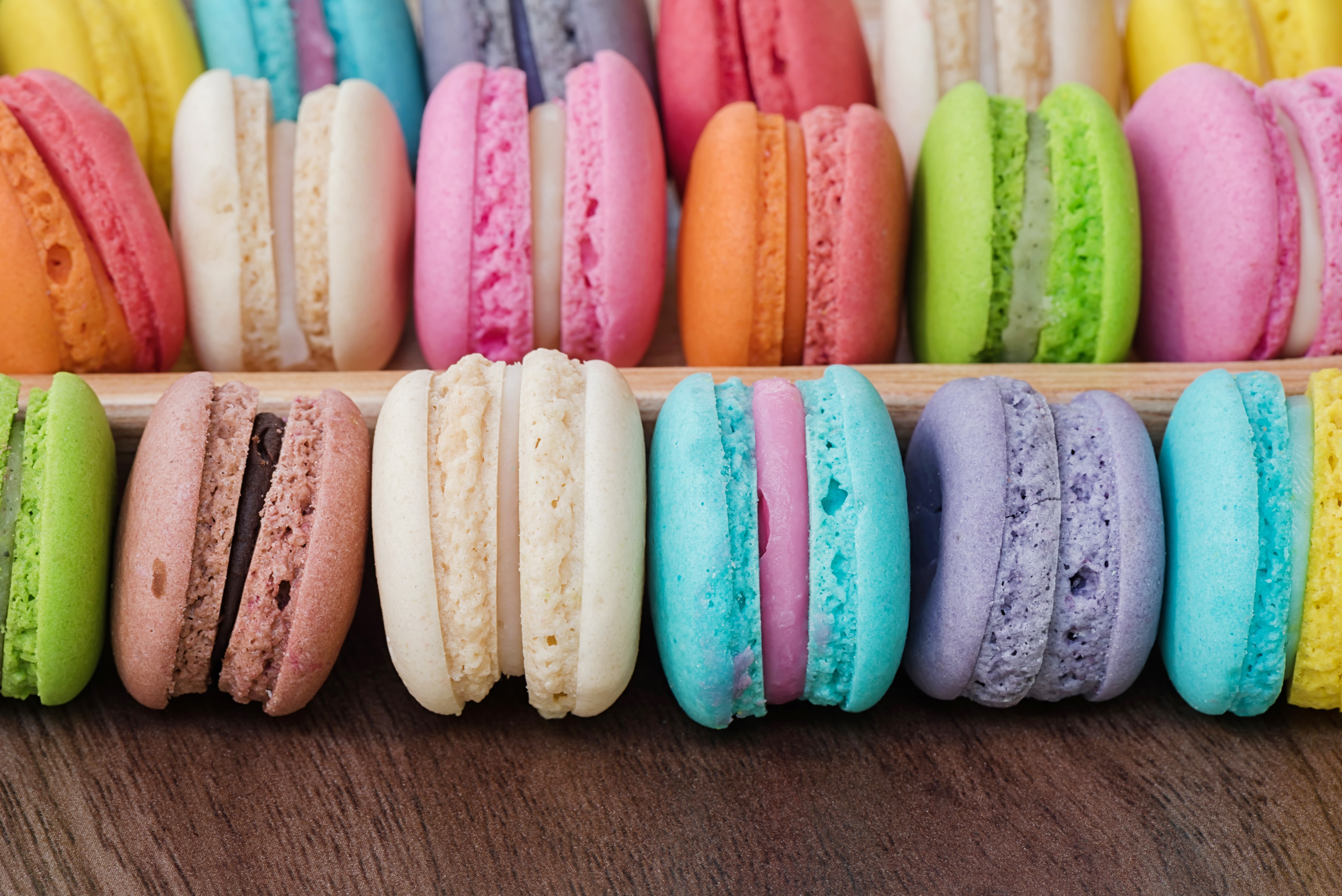Assortment of colorful macarons HD Wallpaper