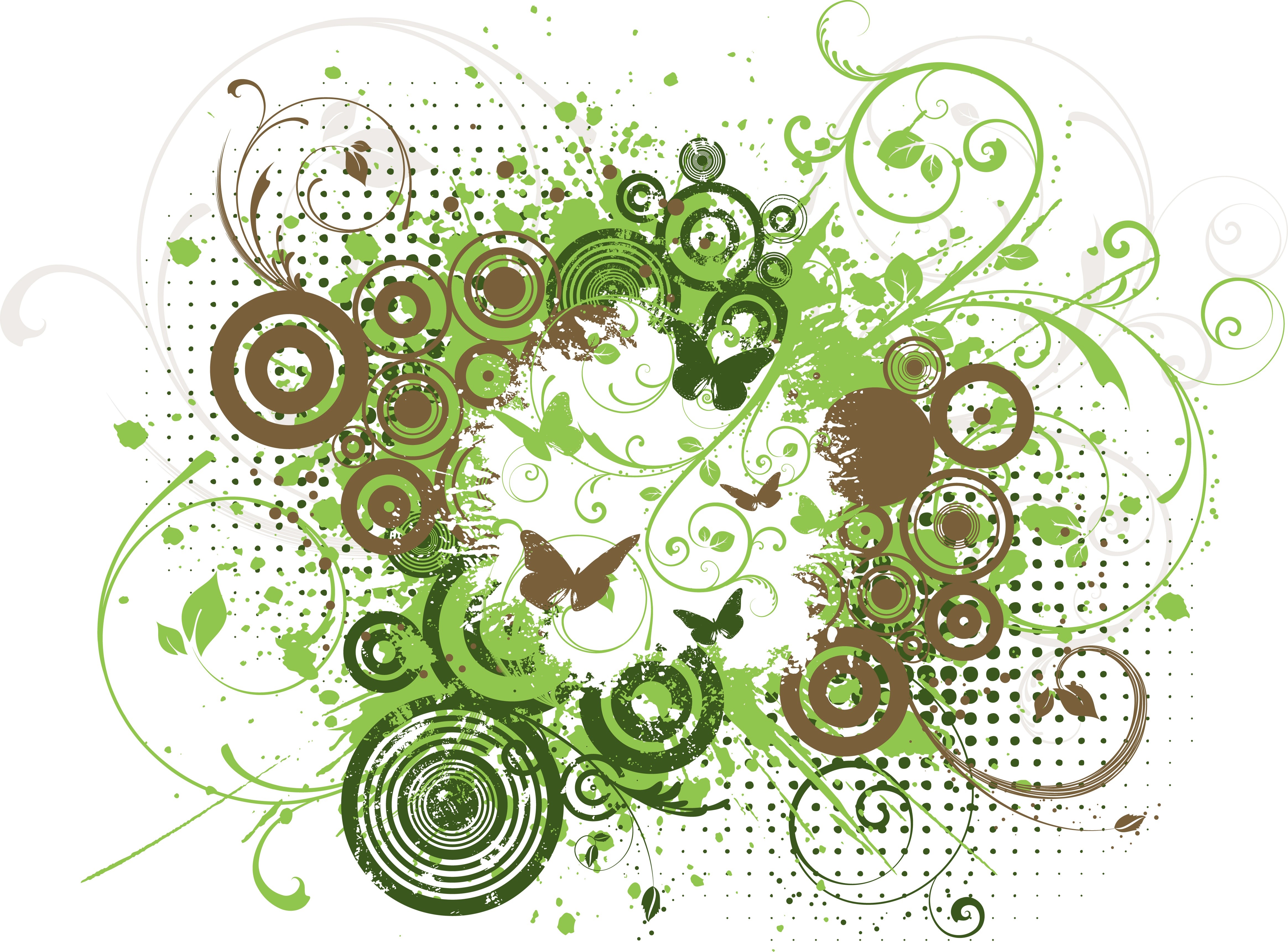 Butterflies and Green Splatter Texture HD Wallpaper