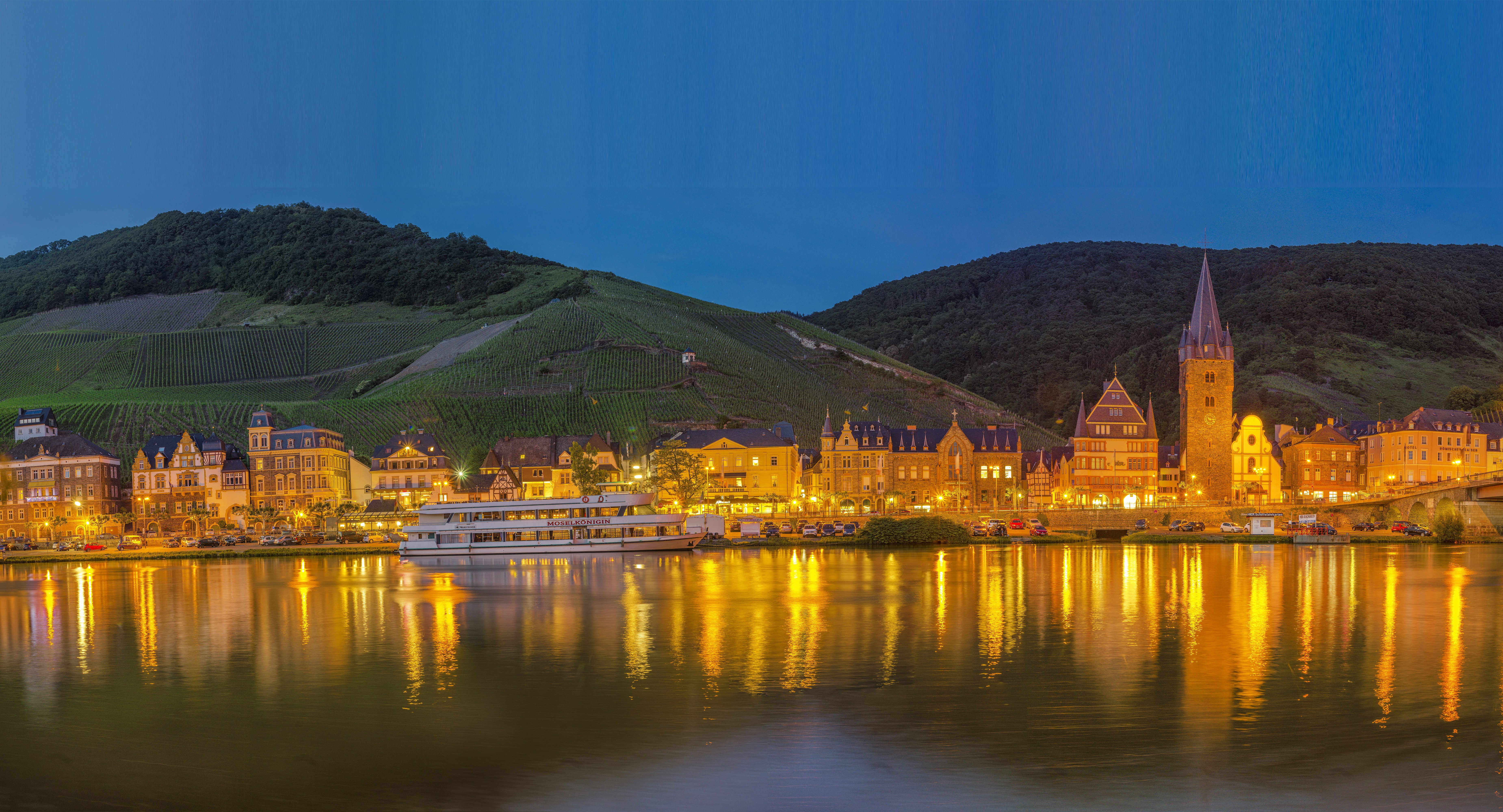 Bernkastel-Kues Germany Riverfront at Dusk HD Wallpaper