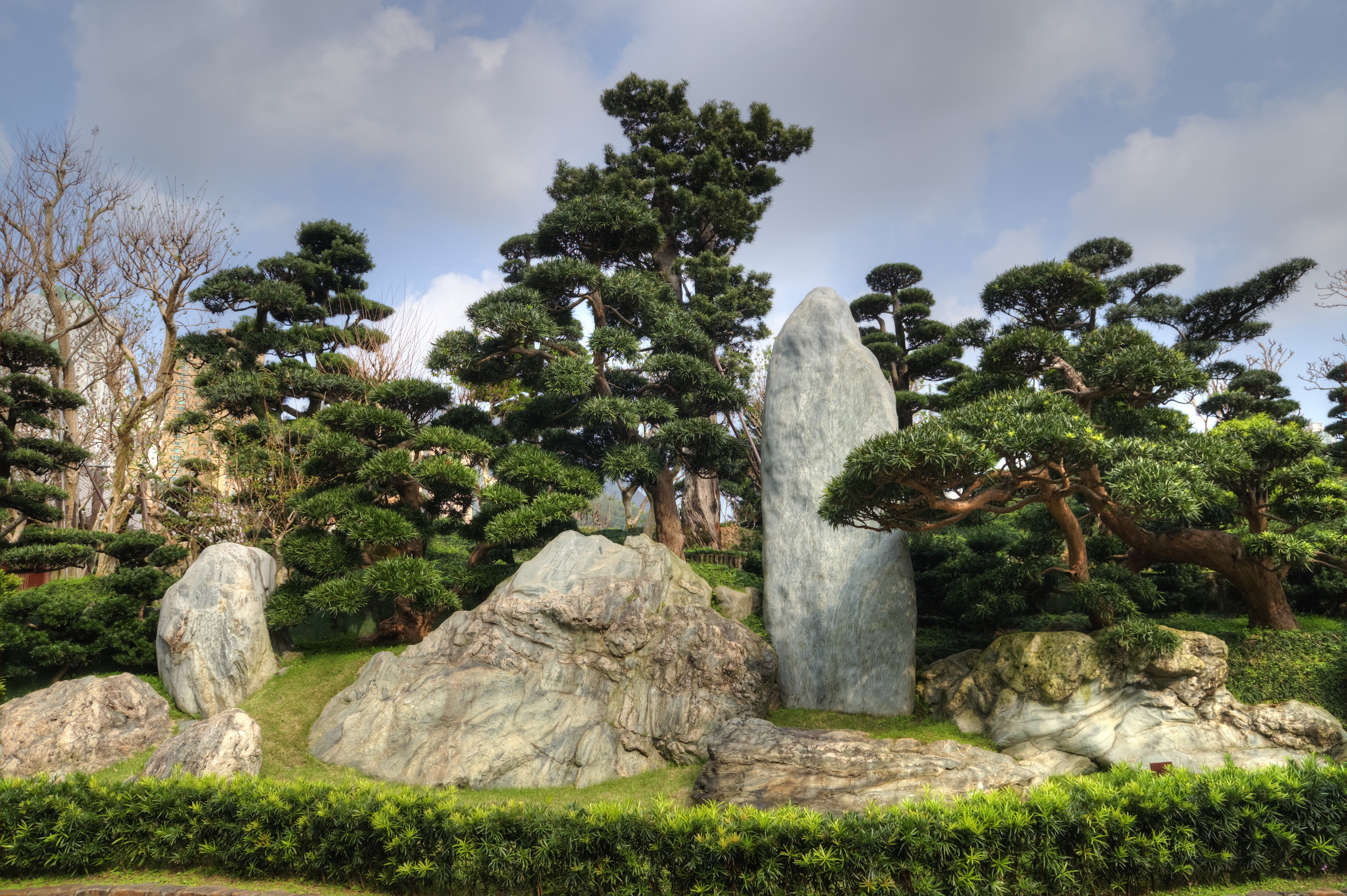 Nan Lian Garden Hong Kong with Bonsai Trees and Rocks HD Wallpaper