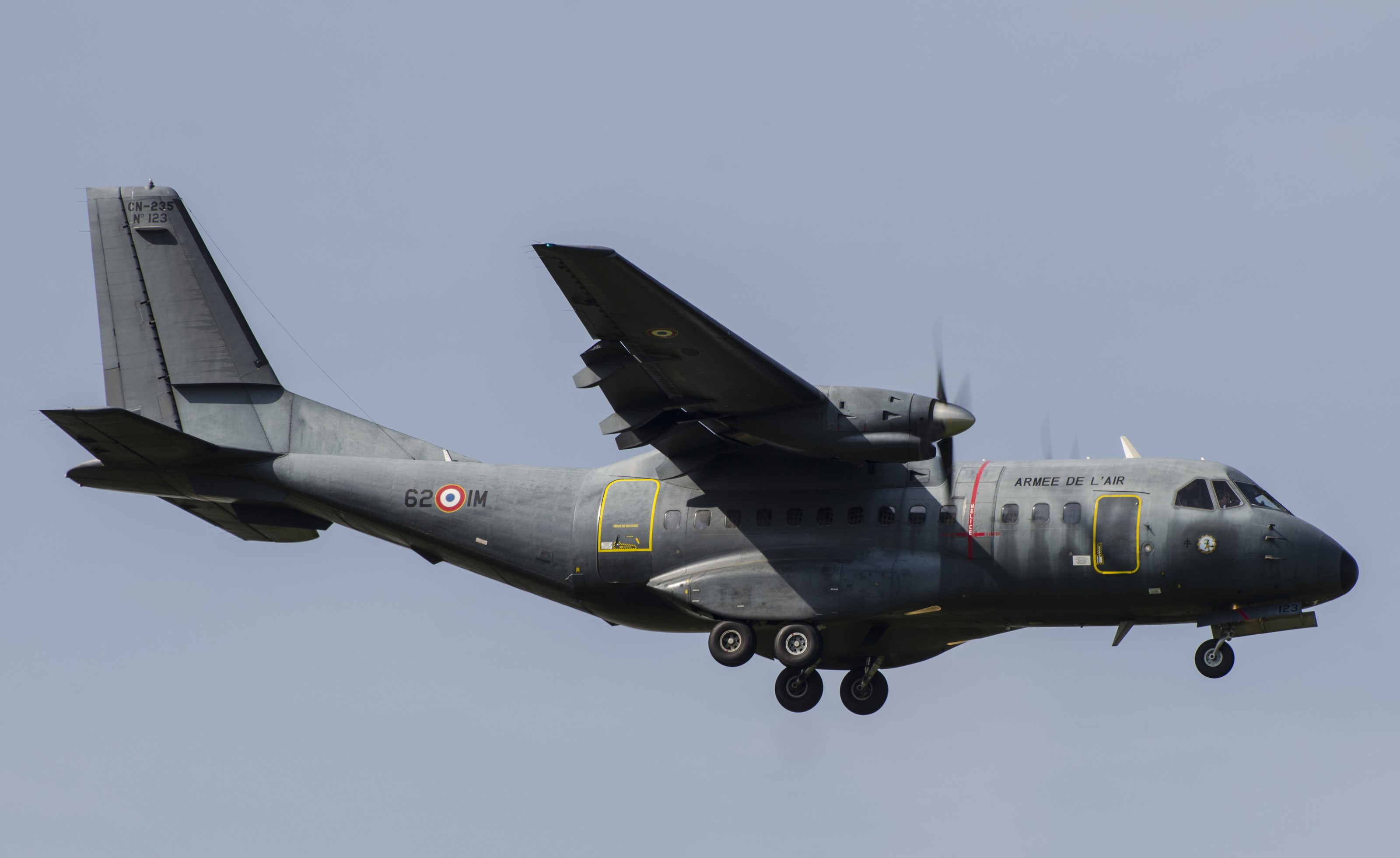 French Air Force CASA CN235M-200 transport aircraft in flight HD Wallpaper